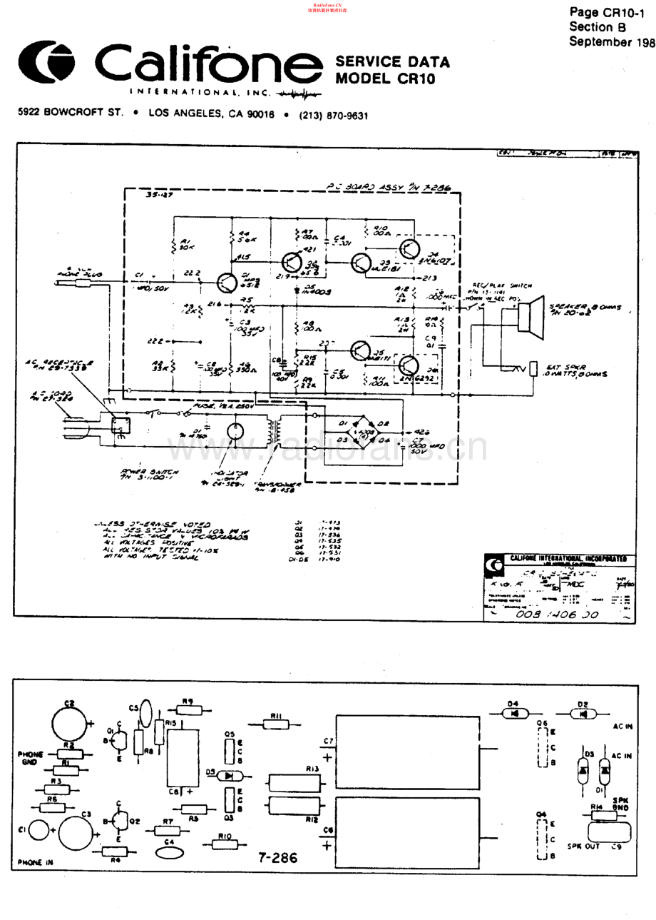 Califone-CR10-pa-sch维修电路原理图.pdf_第1页