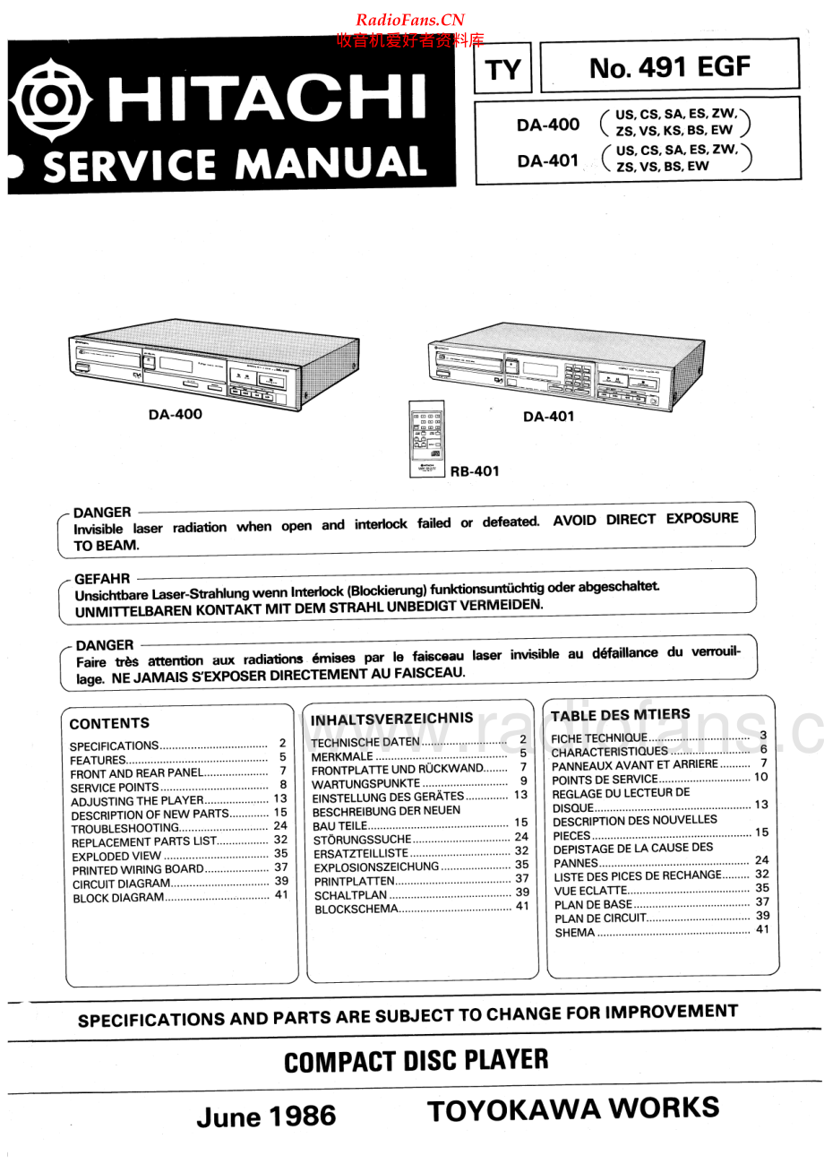 Hitachi-DA401-cd-sm 维修电路原理图.pdf_第1页