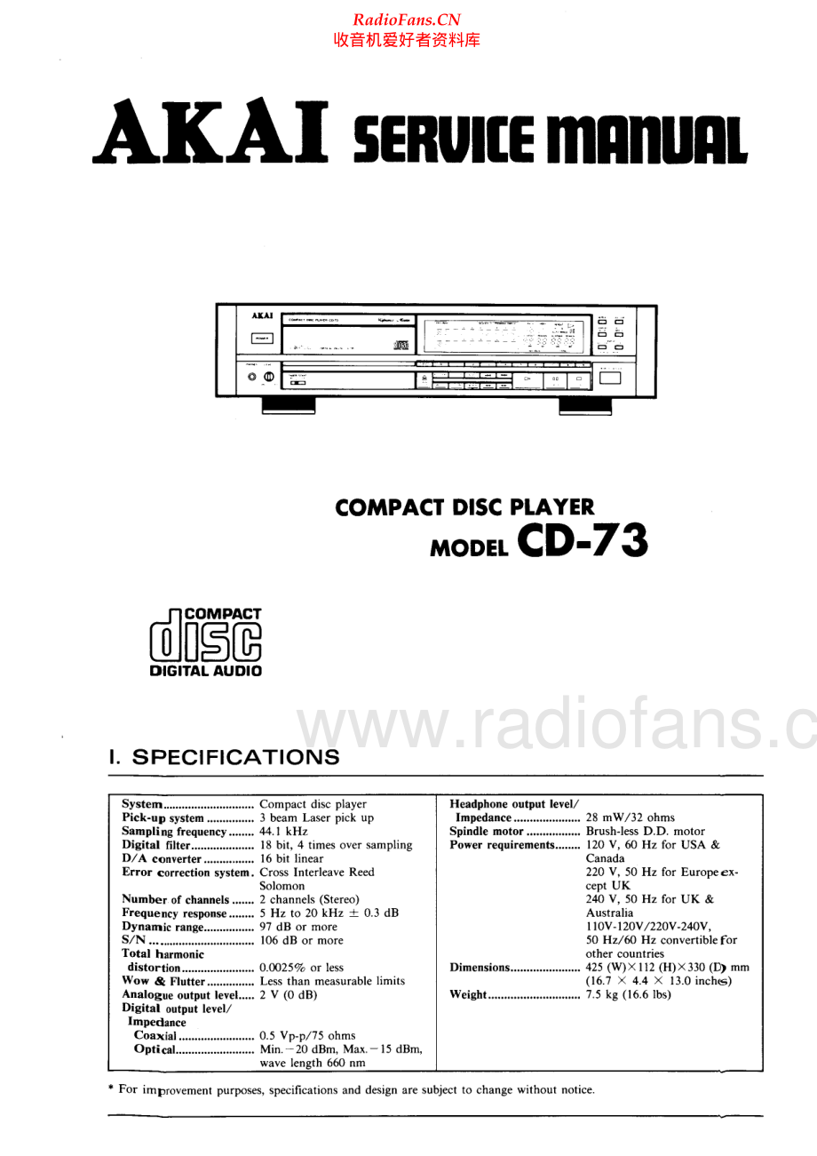 Akai-CD73-cd-sm维修电路原理图.pdf_第1页