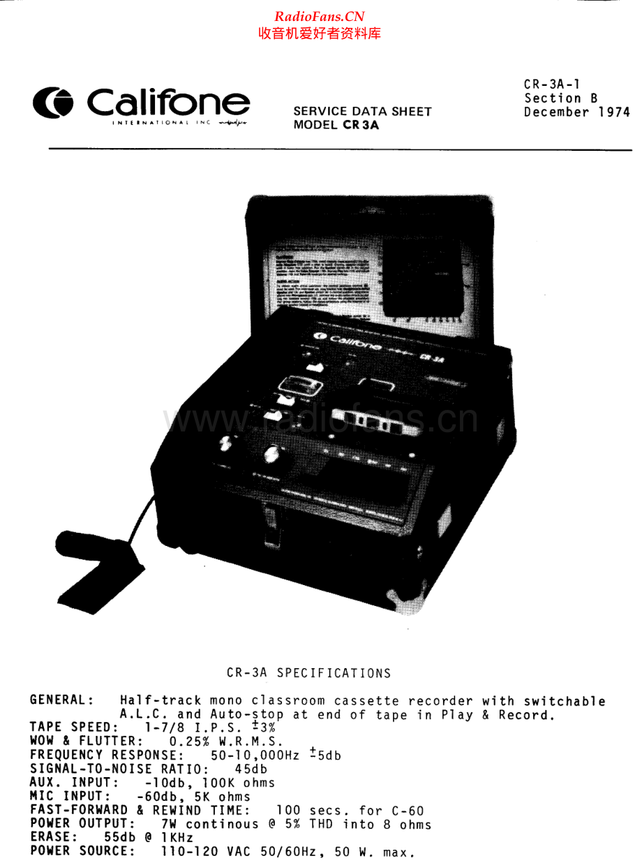 Califone-CR3A-tape-sch维修电路原理图.pdf_第1页