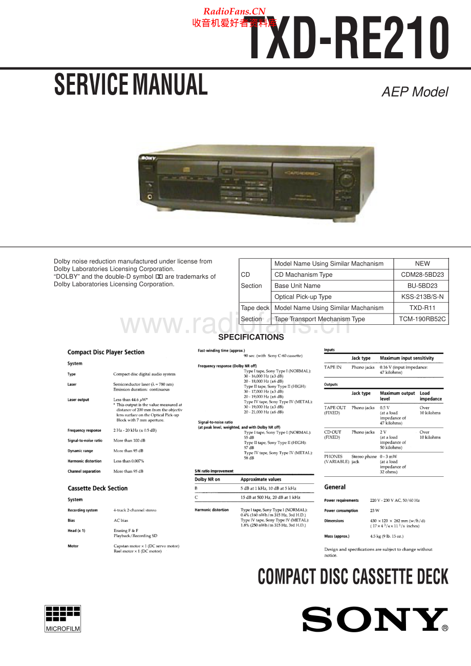 Sony-TXDRE210-cd-sm 维修电路原理图.pdf_第1页