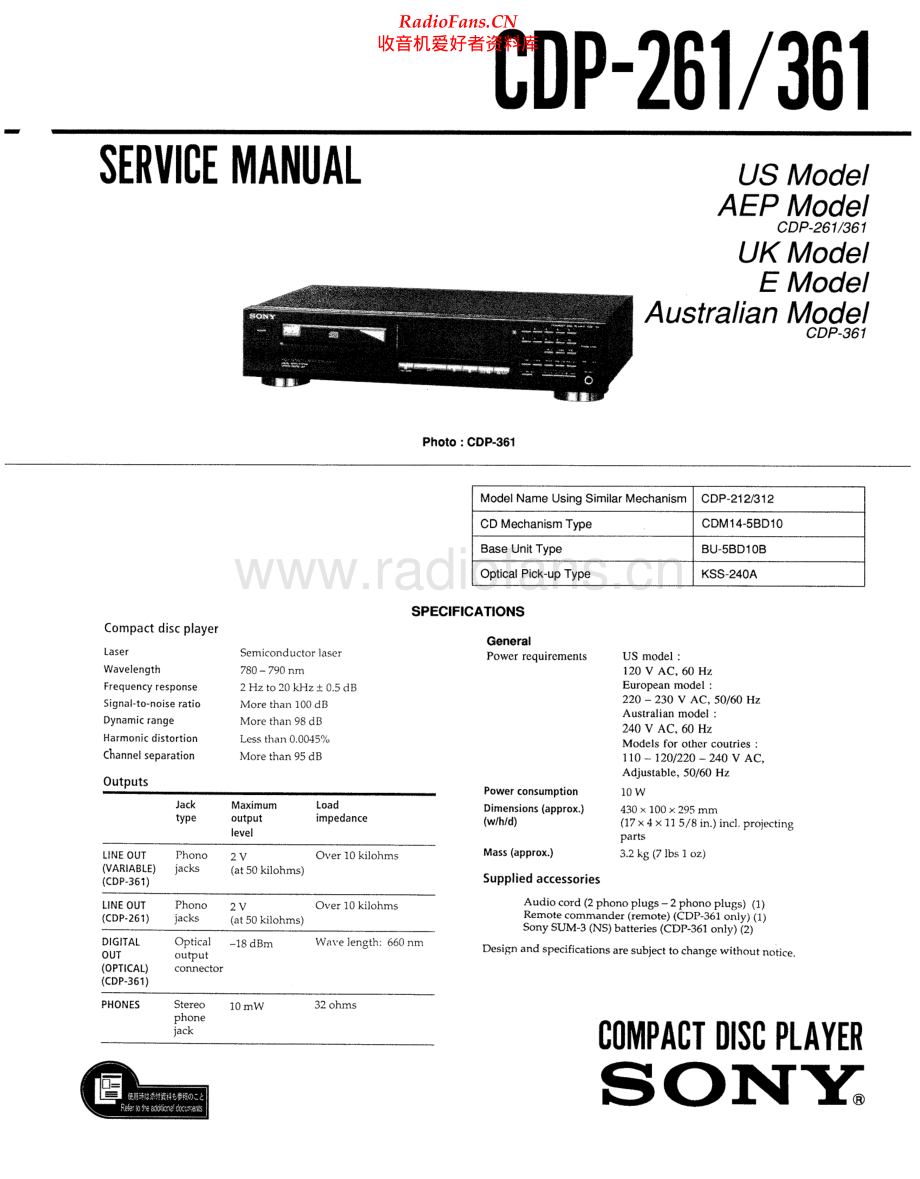 Sony-CDP261-cd-sm 维修电路原理图.pdf_第1页