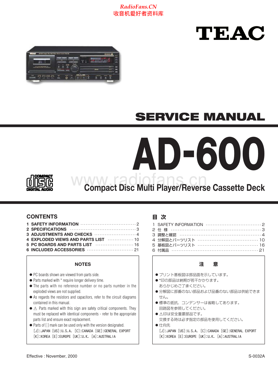 Teac-AD600-cdtape-sm 维修电路原理图.pdf_第1页