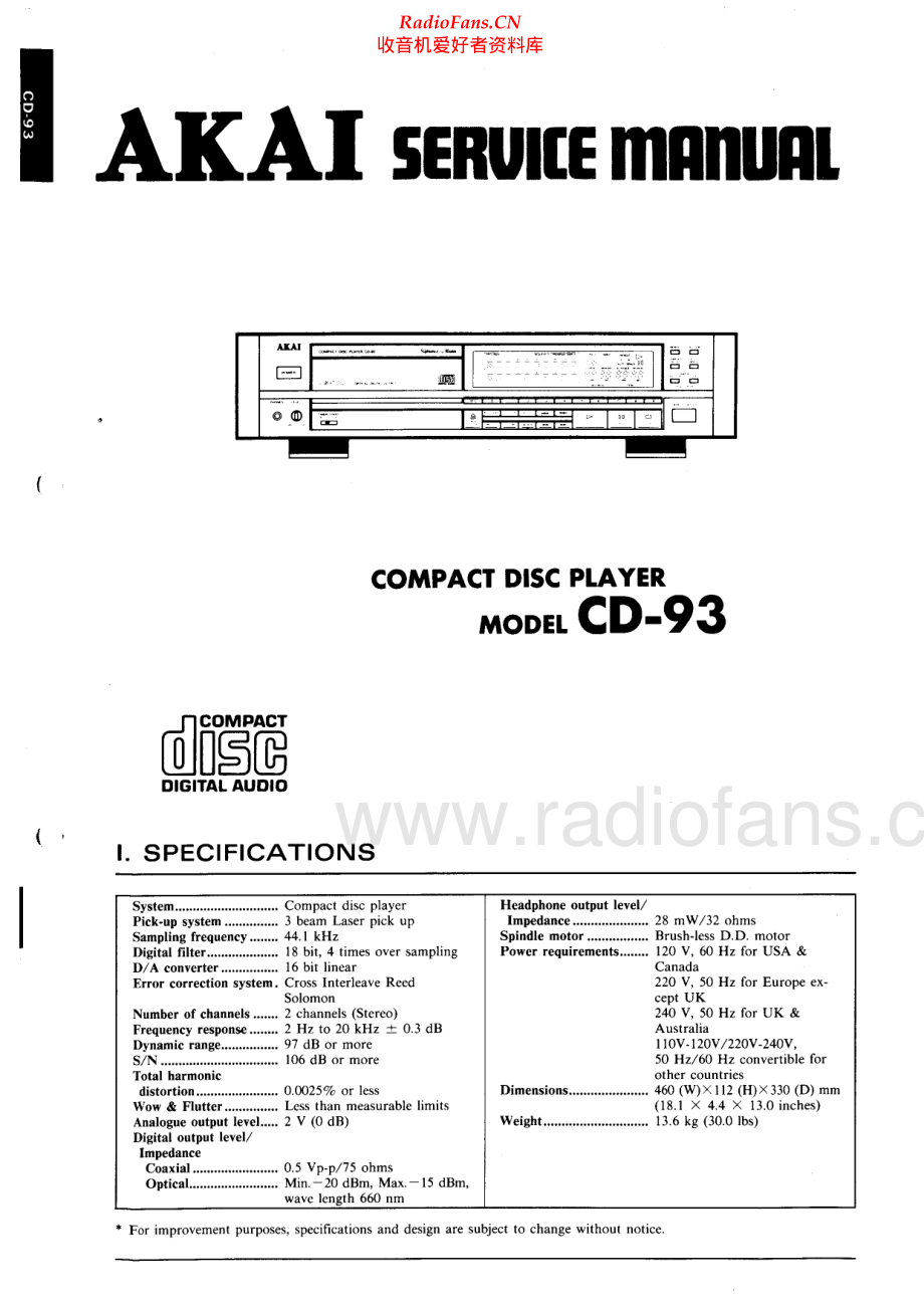 Akai-CD93-cd-sm维修电路原理图.pdf_第1页