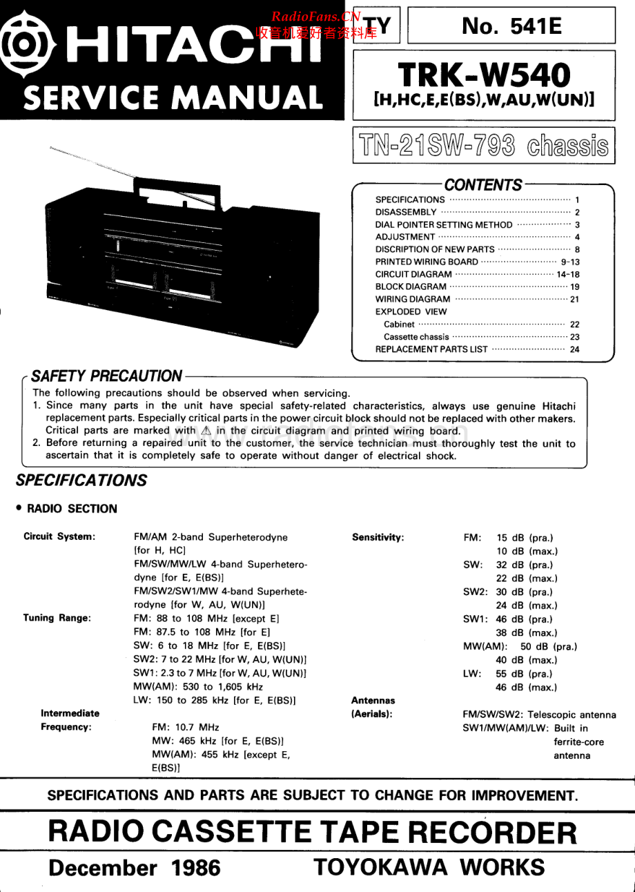 Hitachi-TRKW540-pr-sm 维修电路原理图.pdf_第1页