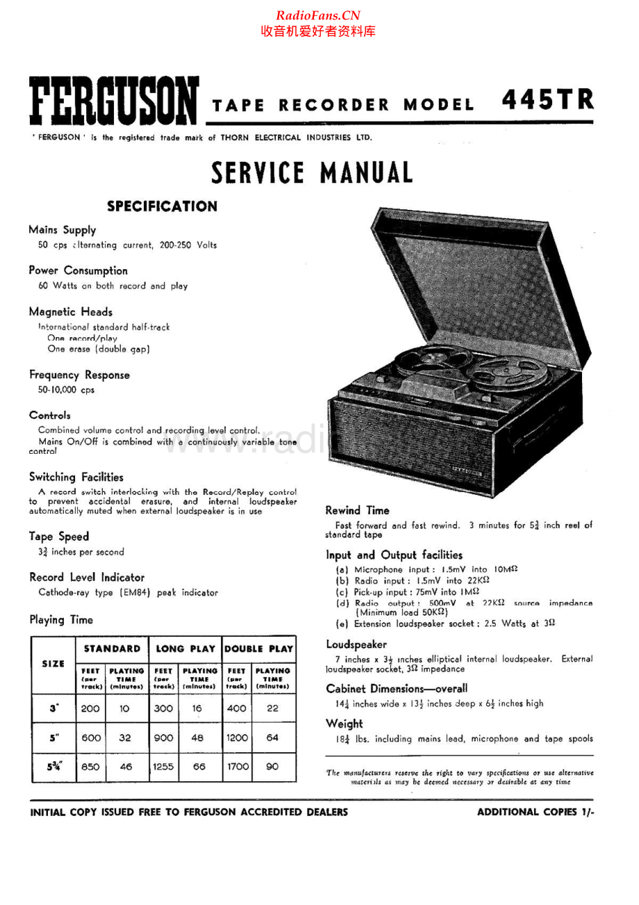 Ferguson-445TR-tape-sm维修电路原理图.pdf_第1页