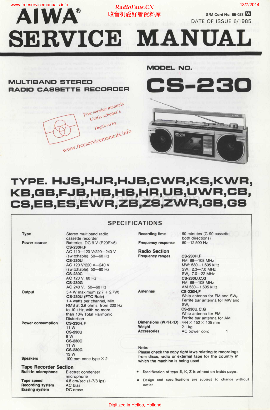 Aiwa-CS230-pr-sm维修电路原理图.pdf_第1页