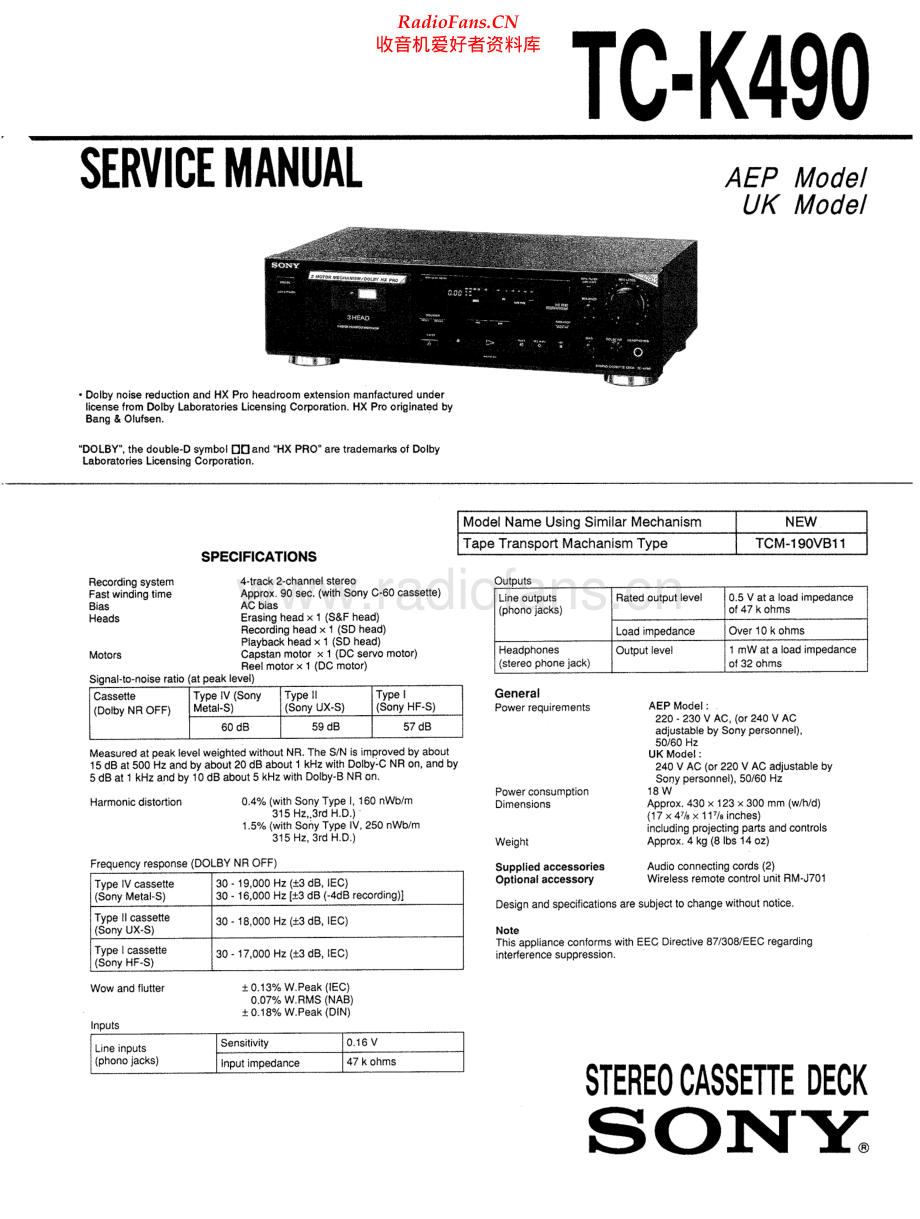 Sony-TCK490-tape-sm 维修电路原理图.pdf_第1页