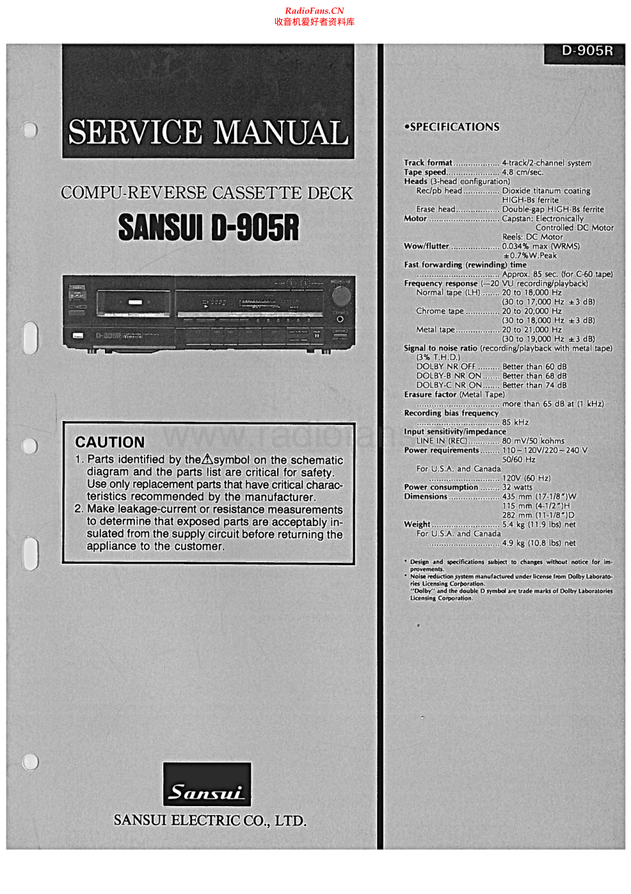 Sansui-D905R-tape-sm 维修电路原理图.pdf_第1页