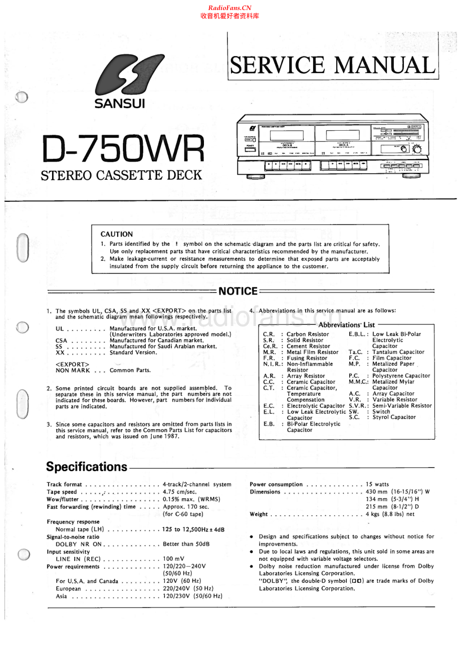 Sansui-D750WR-tape-sm 维修电路原理图.pdf_第1页