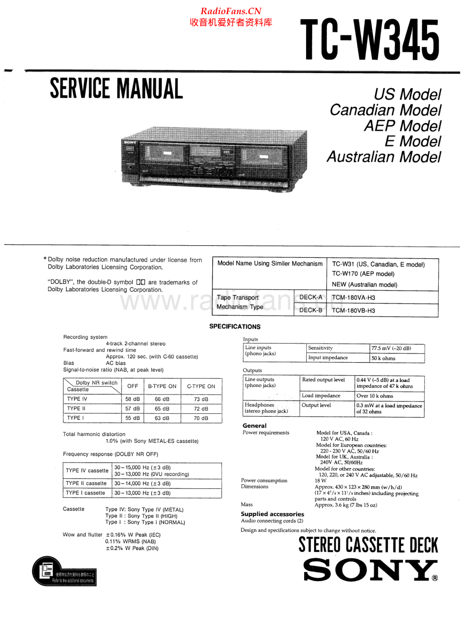 Sony-TCW345-tape-sm 维修电路原理图.pdf_第1页