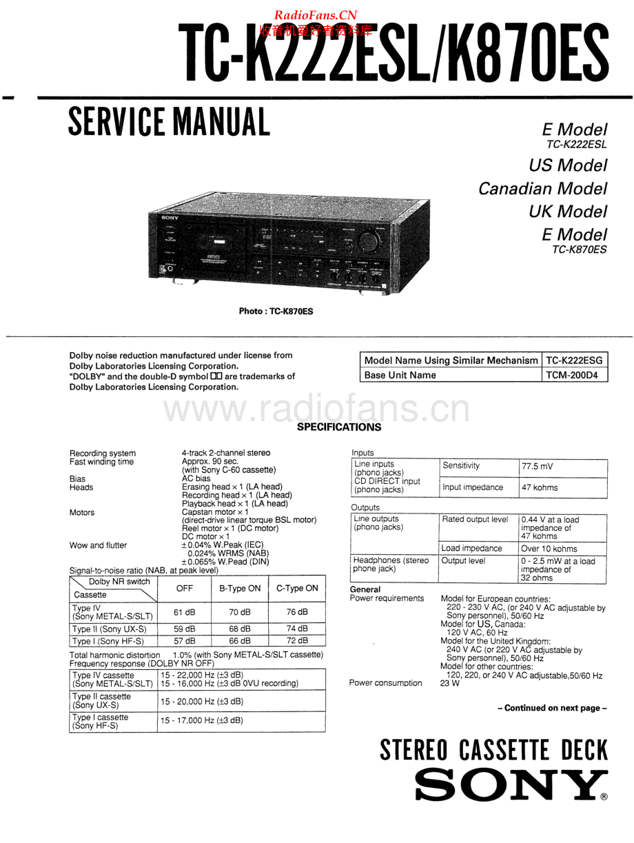 Sony-TCK222ESL-tape-sm 维修电路原理图.pdf_第1页