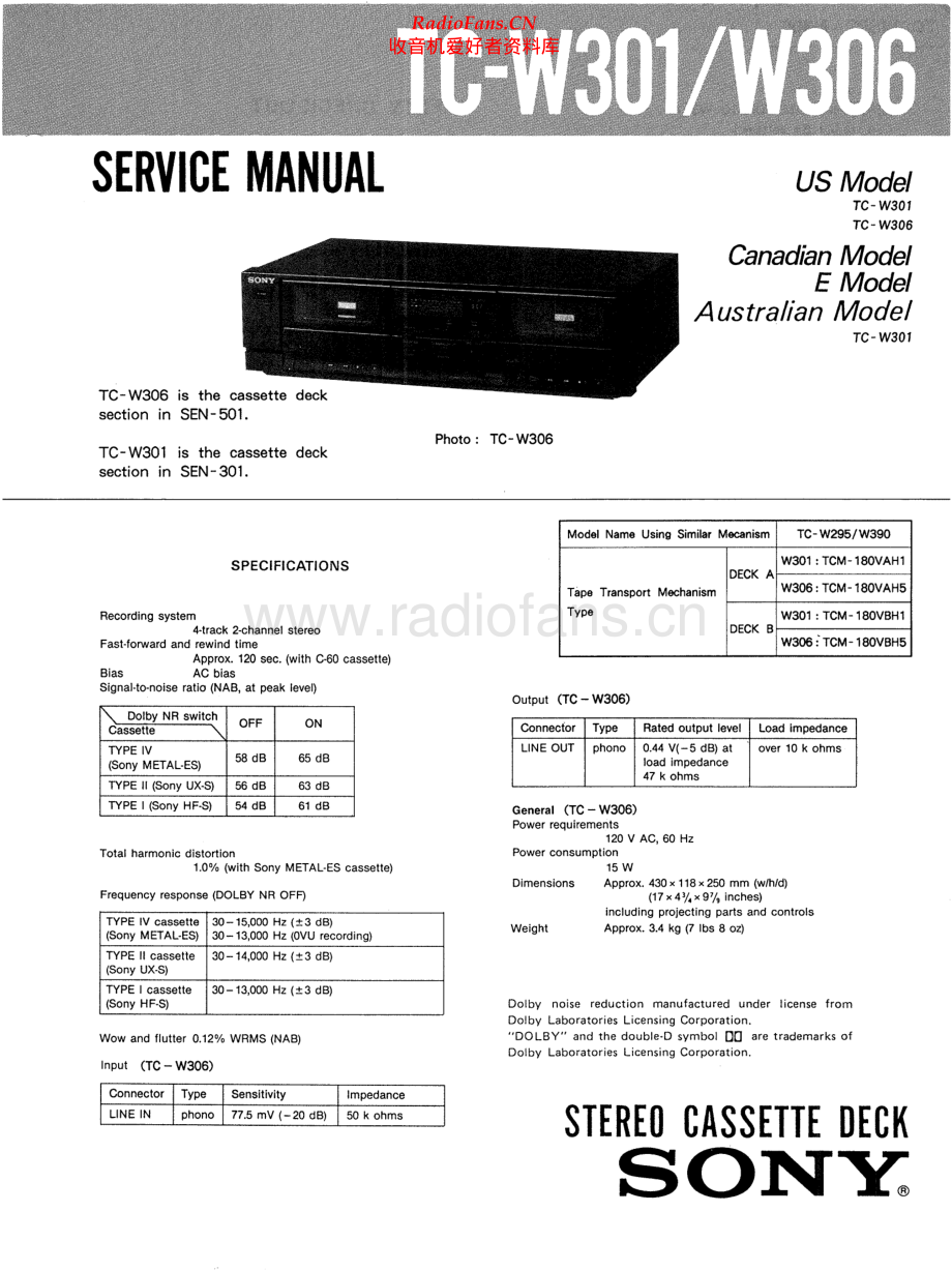 Sony-TCW301-tape-sm 维修电路原理图.pdf_第1页