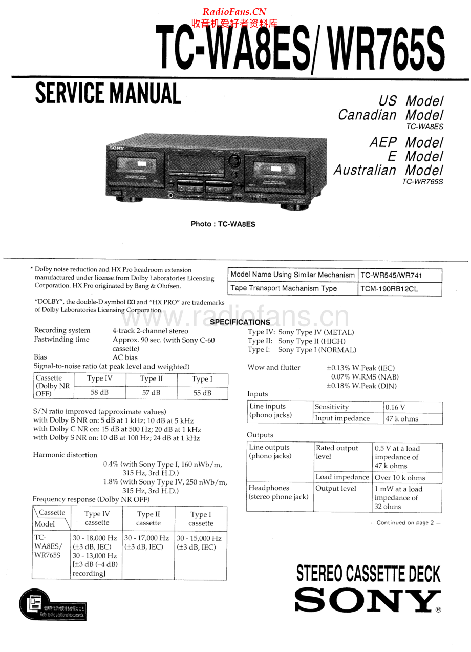 Sony-TCWR765S-tape-sm 维修电路原理图.pdf_第1页