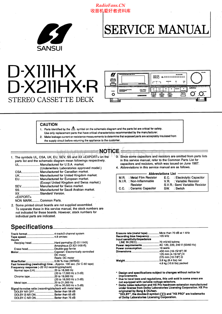 Sansui-DX211HXR-tape-sm 维修电路原理图.pdf_第1页