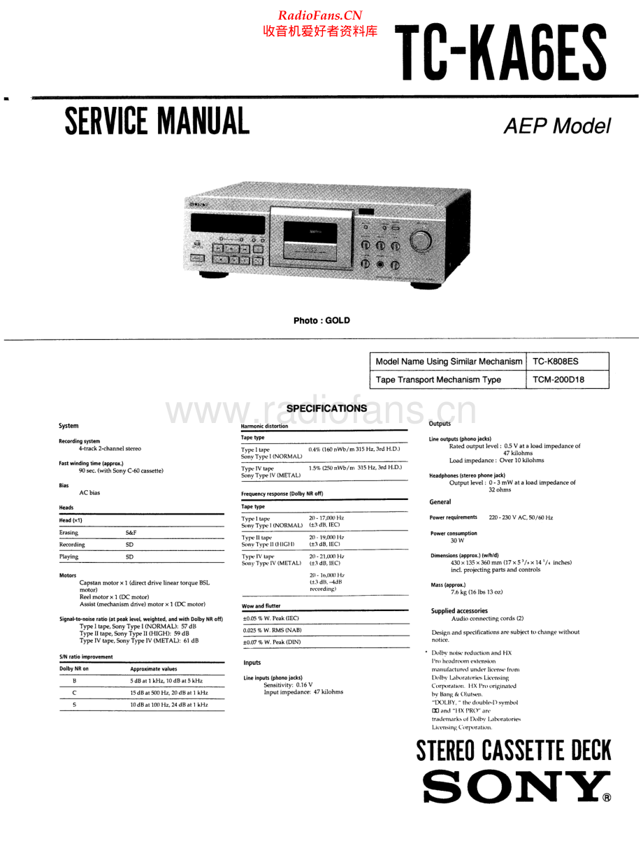 Sony-TCKA6ES-tape-sm 维修电路原理图.pdf_第1页