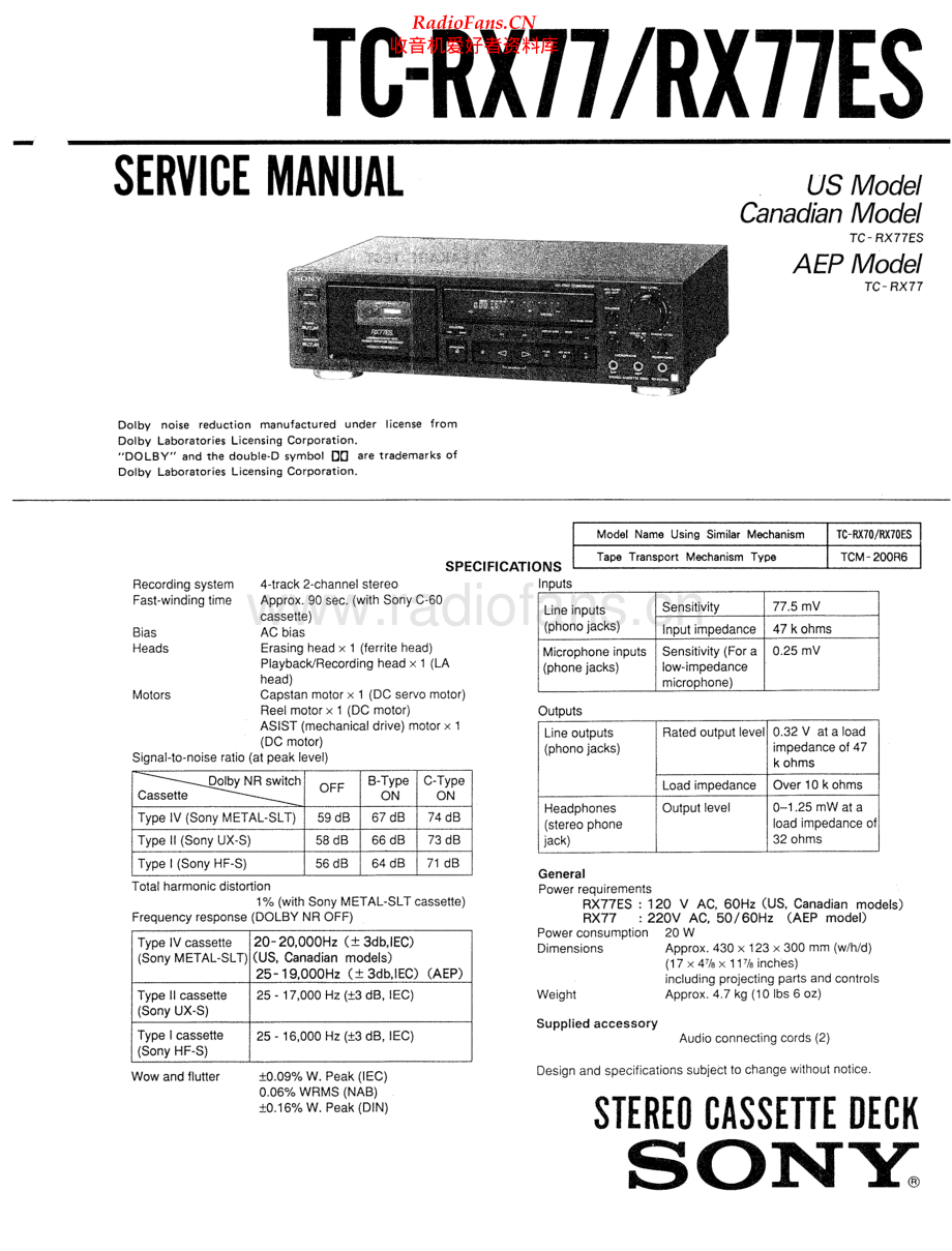 Sony-TCRX77ES-tape-sm 维修电路原理图.pdf_第1页