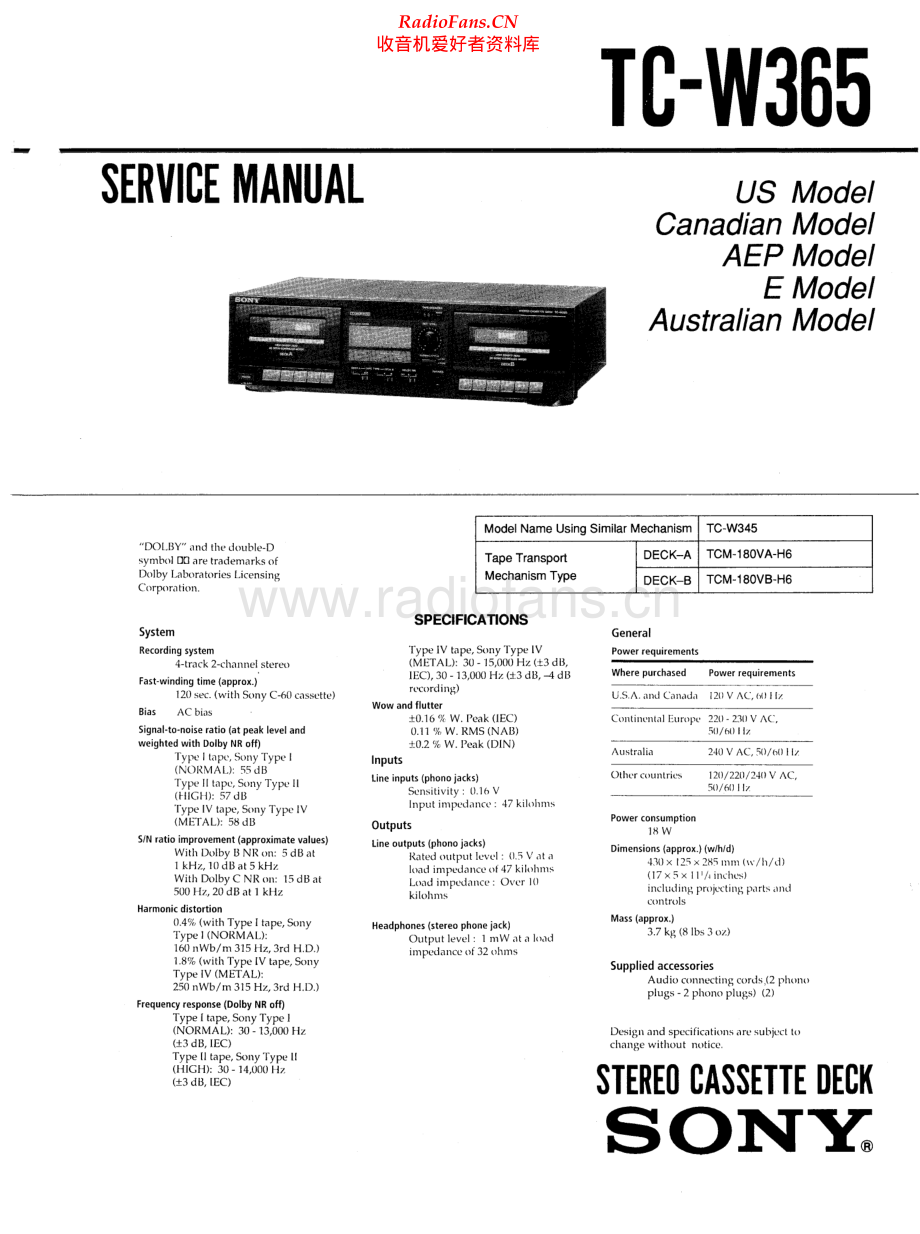 Sony-TCW365-tape-sm 维修电路原理图.pdf_第1页