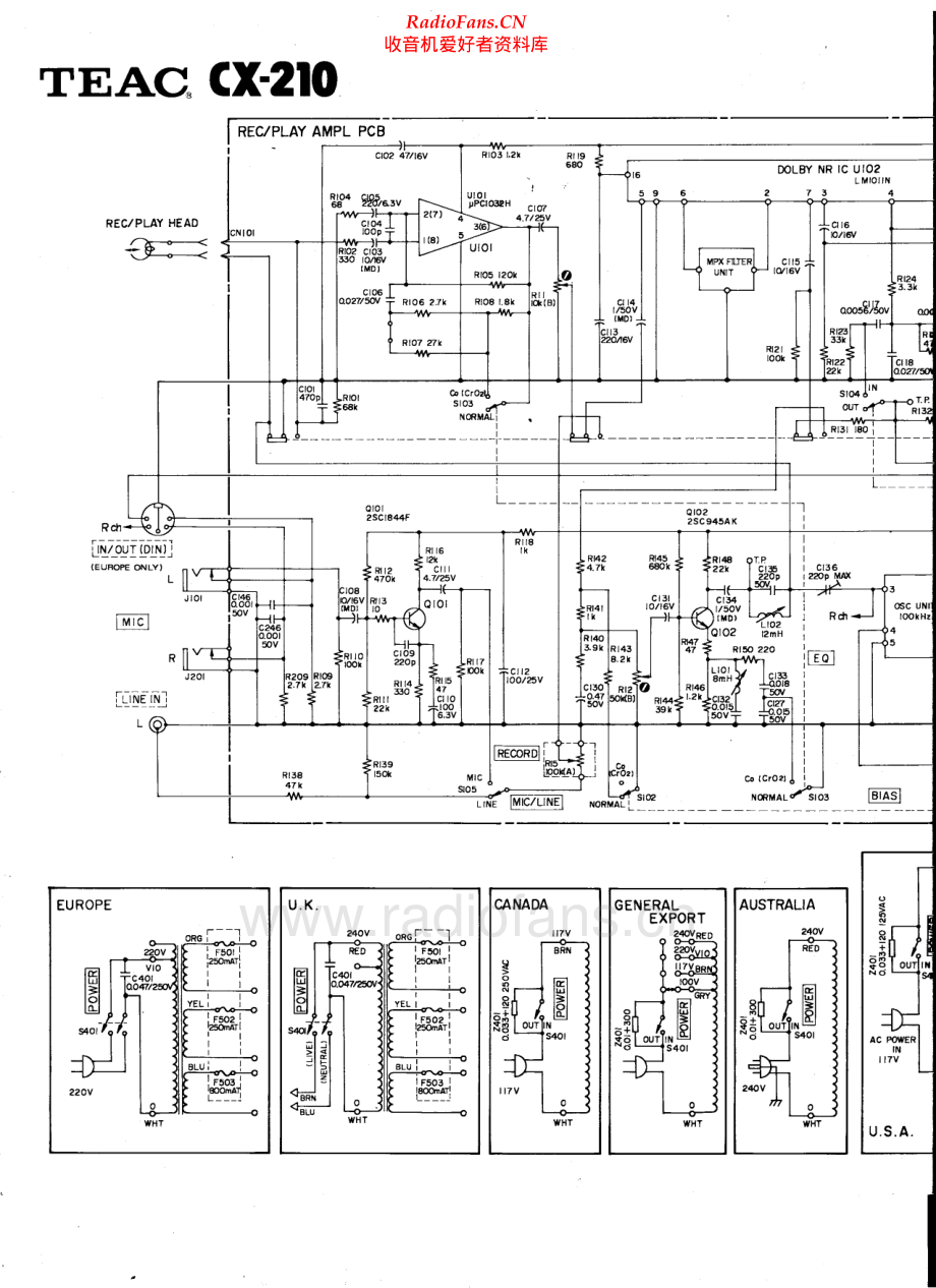 Teac-CX210-tape-sch 维修电路原理图.pdf_第1页