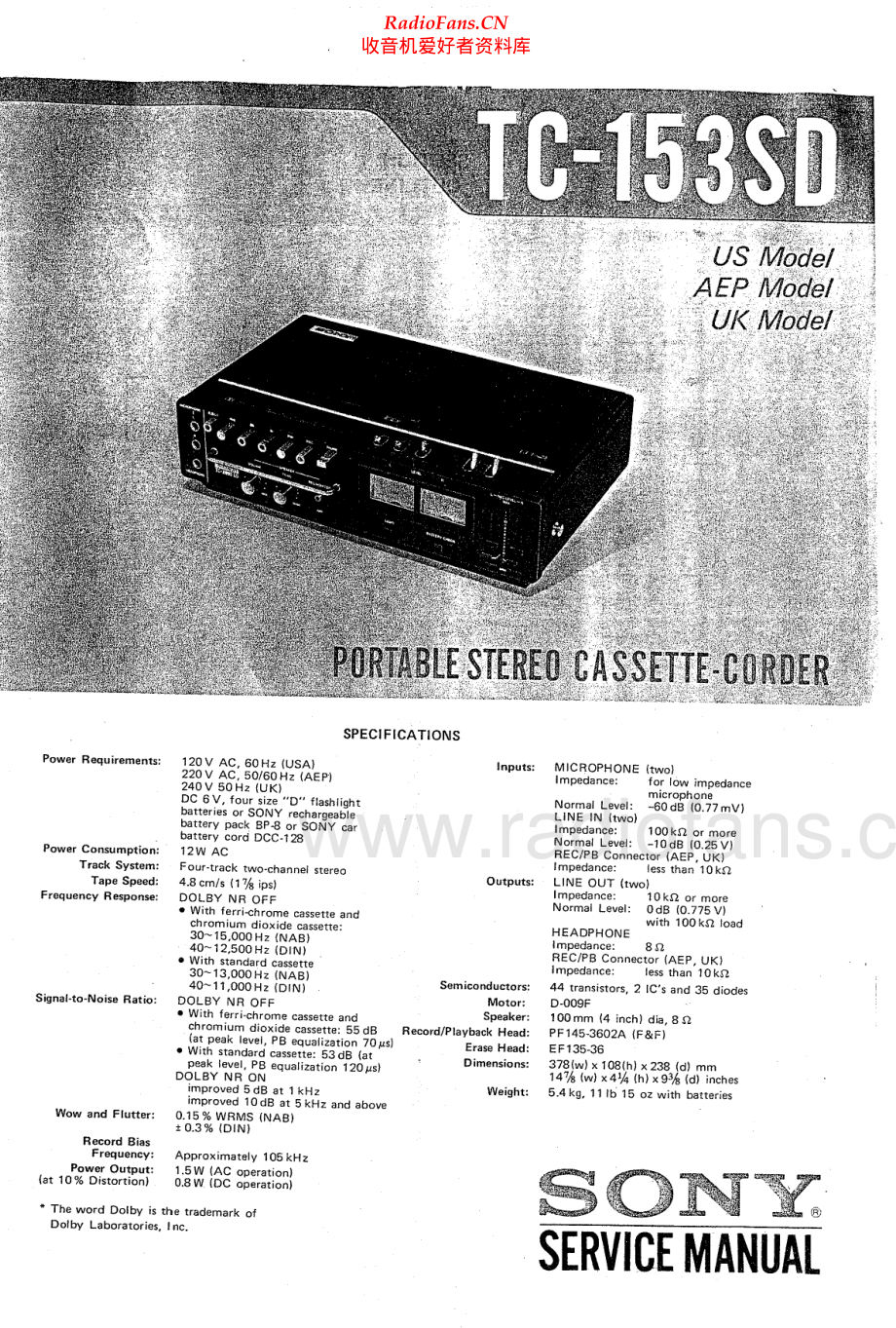 Sony-TC153SD-tape-sm 维修电路原理图.pdf_第1页