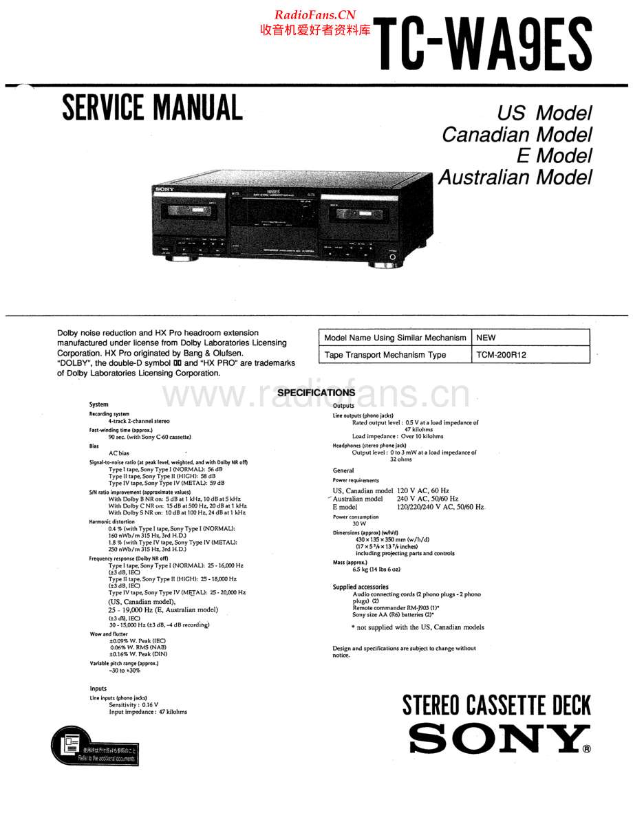 Sony-TCWA9ES-tape-sm 维修电路原理图.pdf_第1页