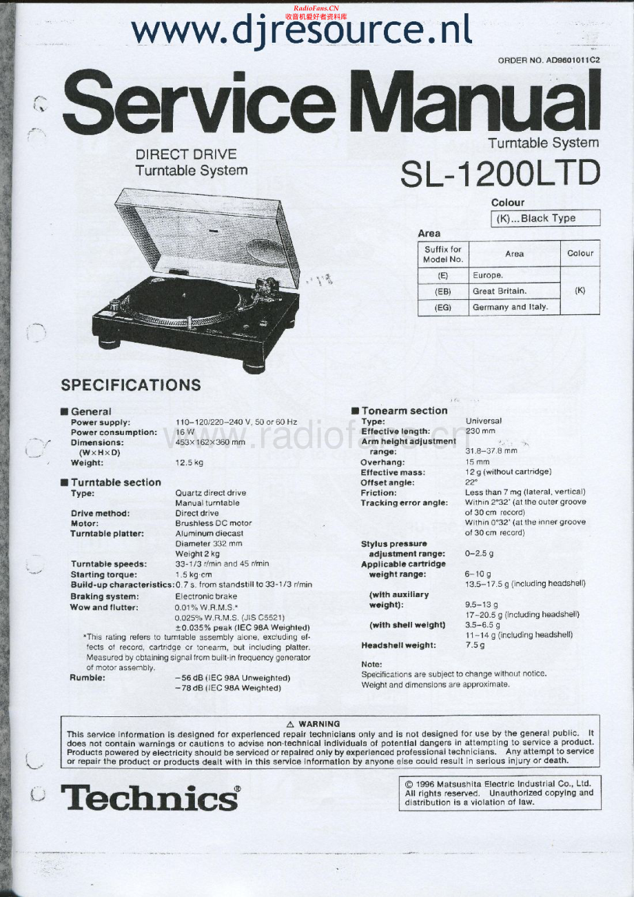 Technics-SL1200LTD-tt-sm 维修电路原理图.pdf_第1页