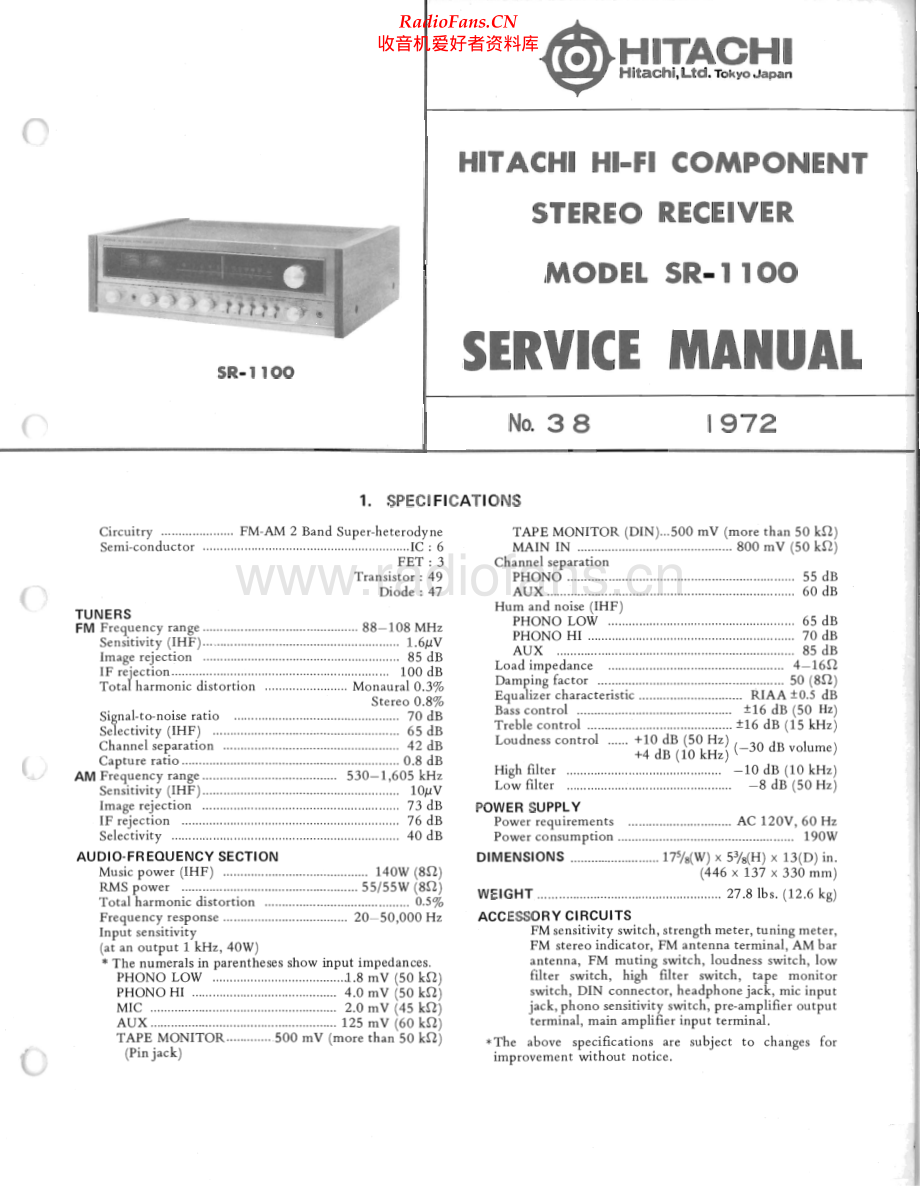 Hitachi-SR1100-rec-sm 维修电路原理图.pdf_第1页