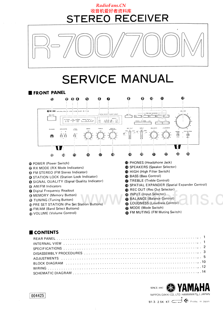 Yamaha-R700-rec-sm 维修电路原理图.pdf_第1页