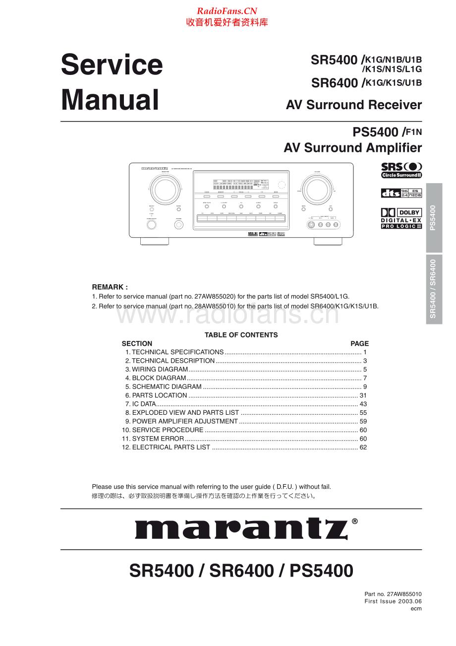 Marantz-SR5400-avr-sm 维修电路原理图.pdf_第1页