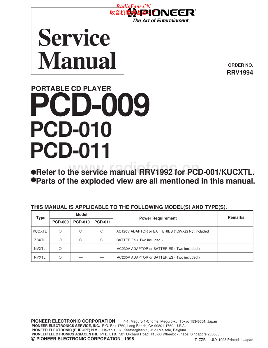 Pioneer-PCD009_PCD011-pcd-sm 维修电路原理图.pdf_第1页