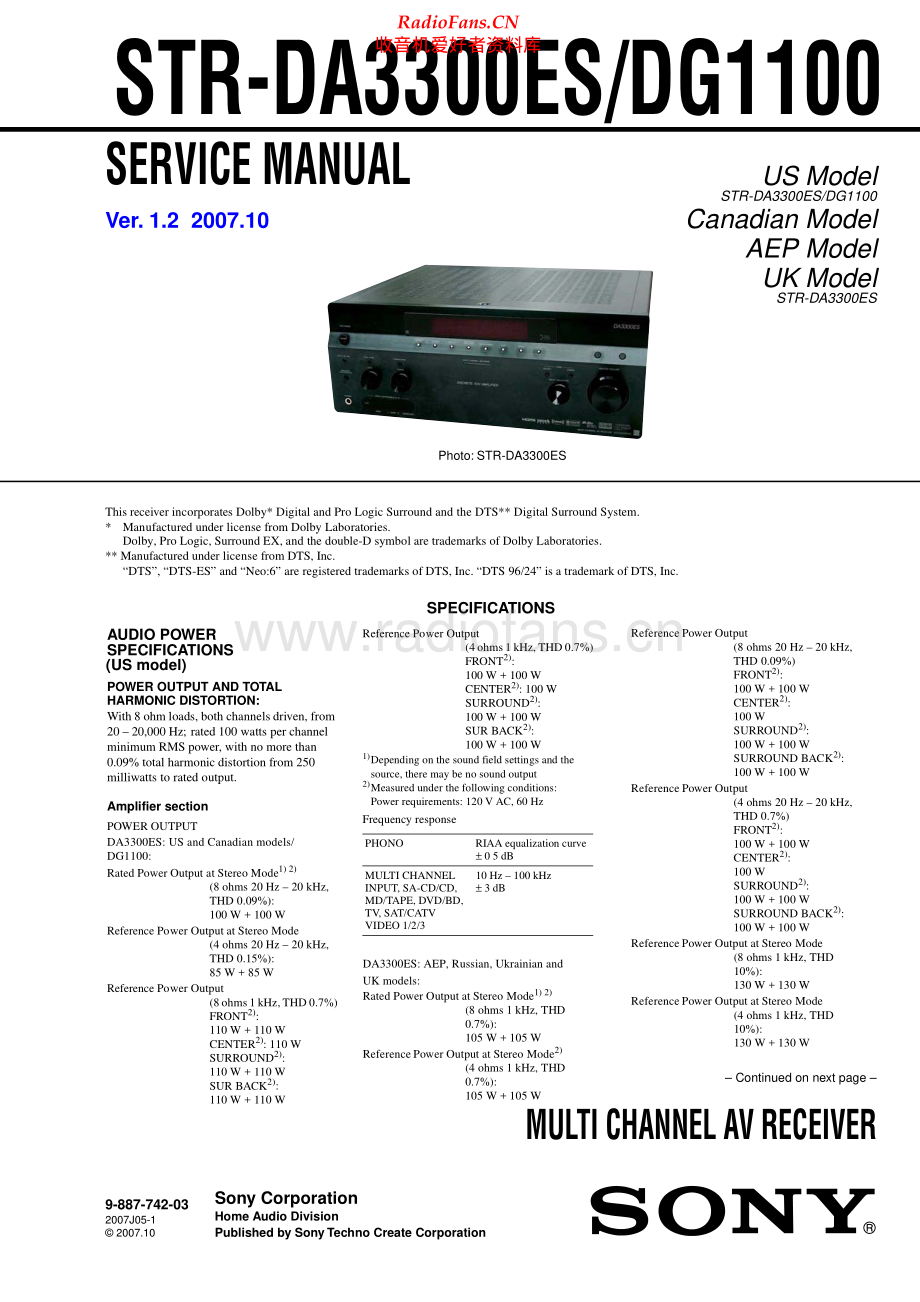 Sony-STRDA3300ES-avr-sm 维修电路原理图.pdf_第1页