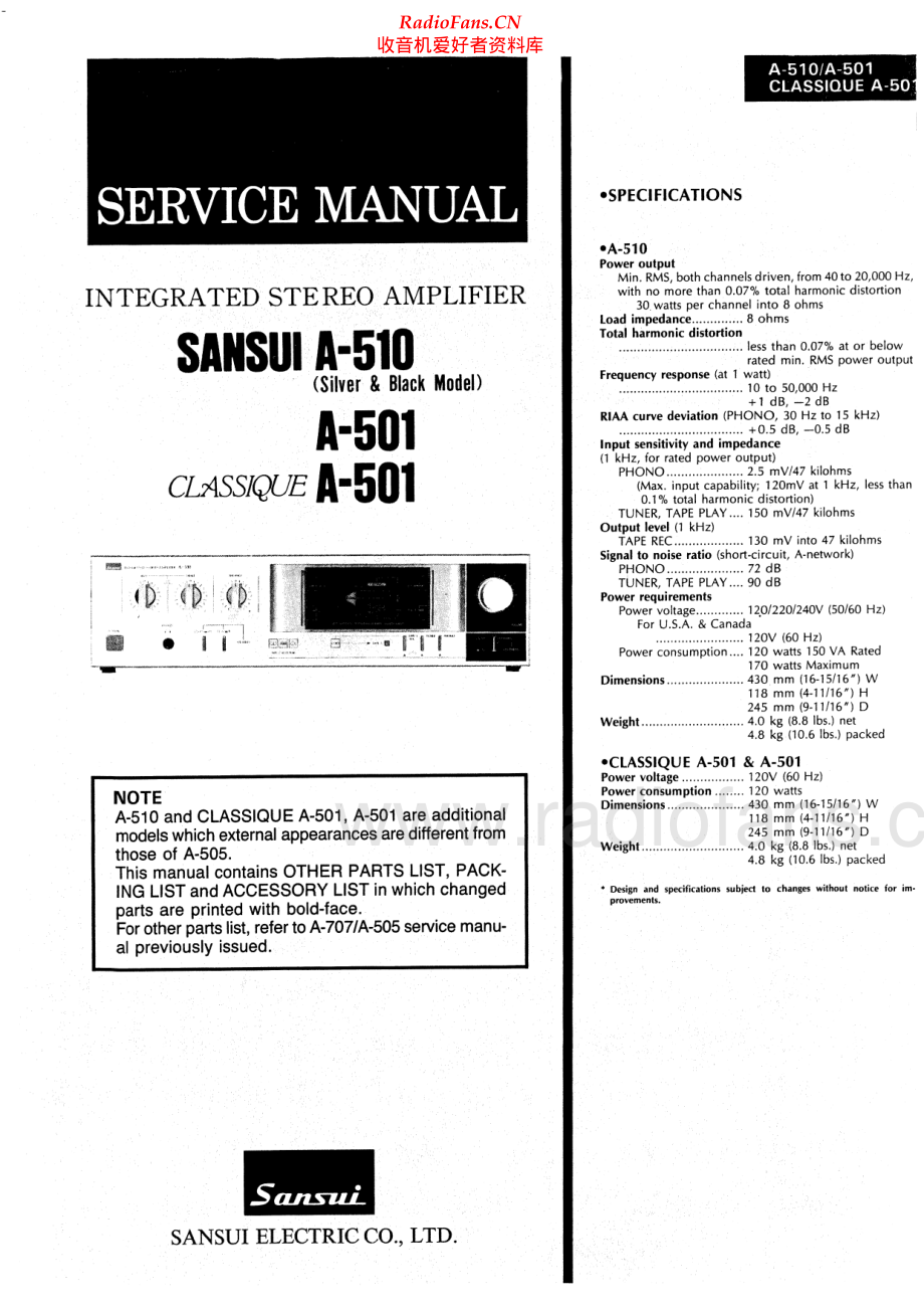 Sansui-A501-int-sm 维修电路原理图.pdf_第1页