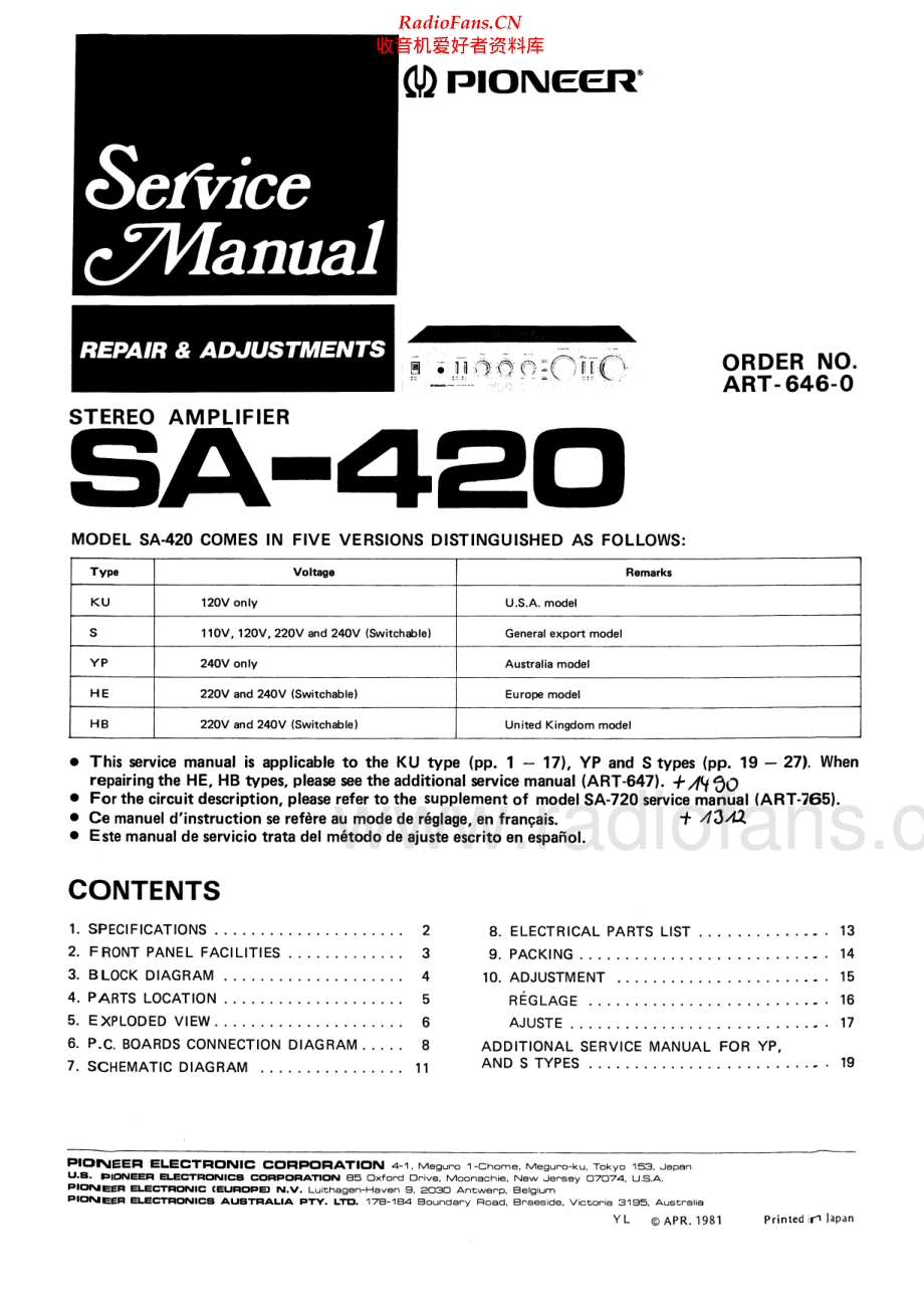 Pioneer-SA420-int-sm 维修电路原理图.pdf_第1页