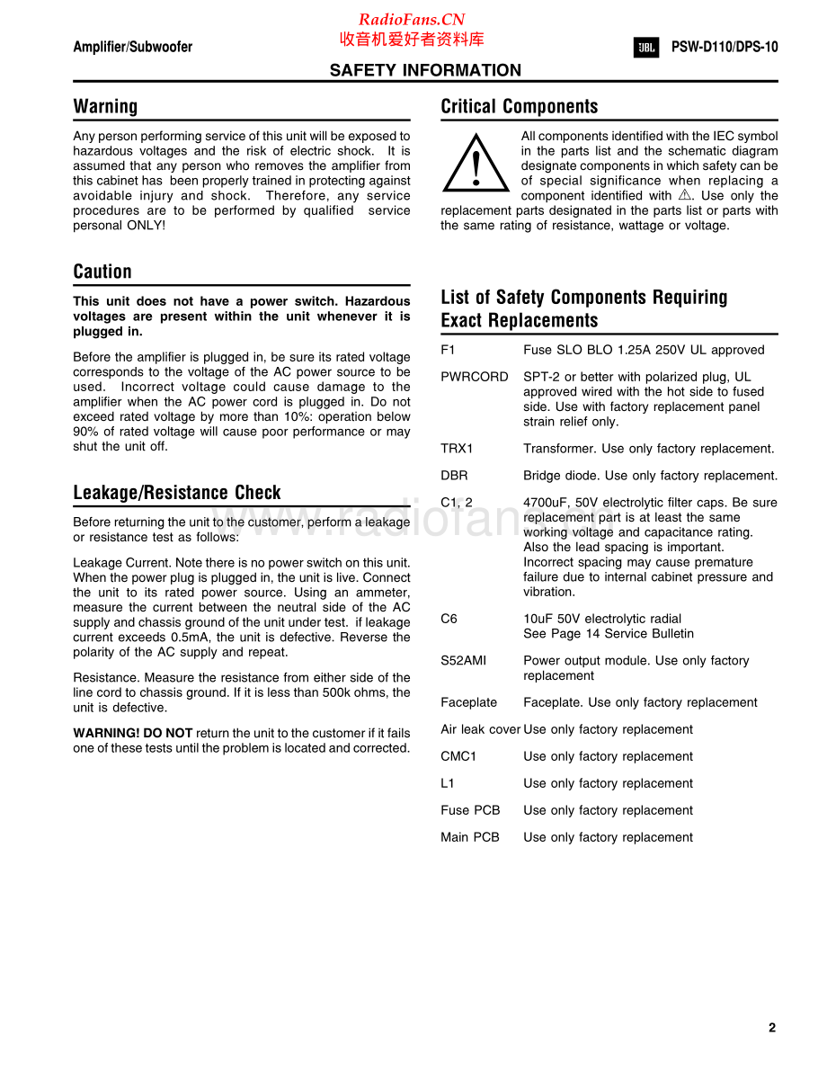 JBL-PSWD110-sub-sm 维修电路原理图.pdf_第2页