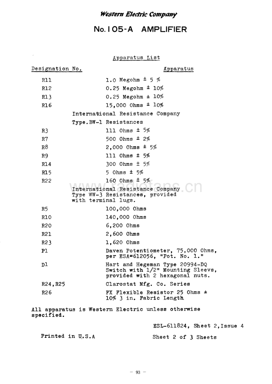 WesternElectric-105A-pwr-sch 维修电路原理图.pdf_第3页