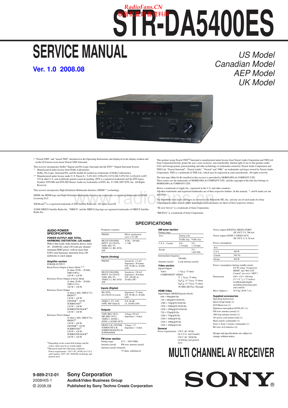 Sony-STRDA5400ES-avr-sm 维修电路原理图.pdf_第1页