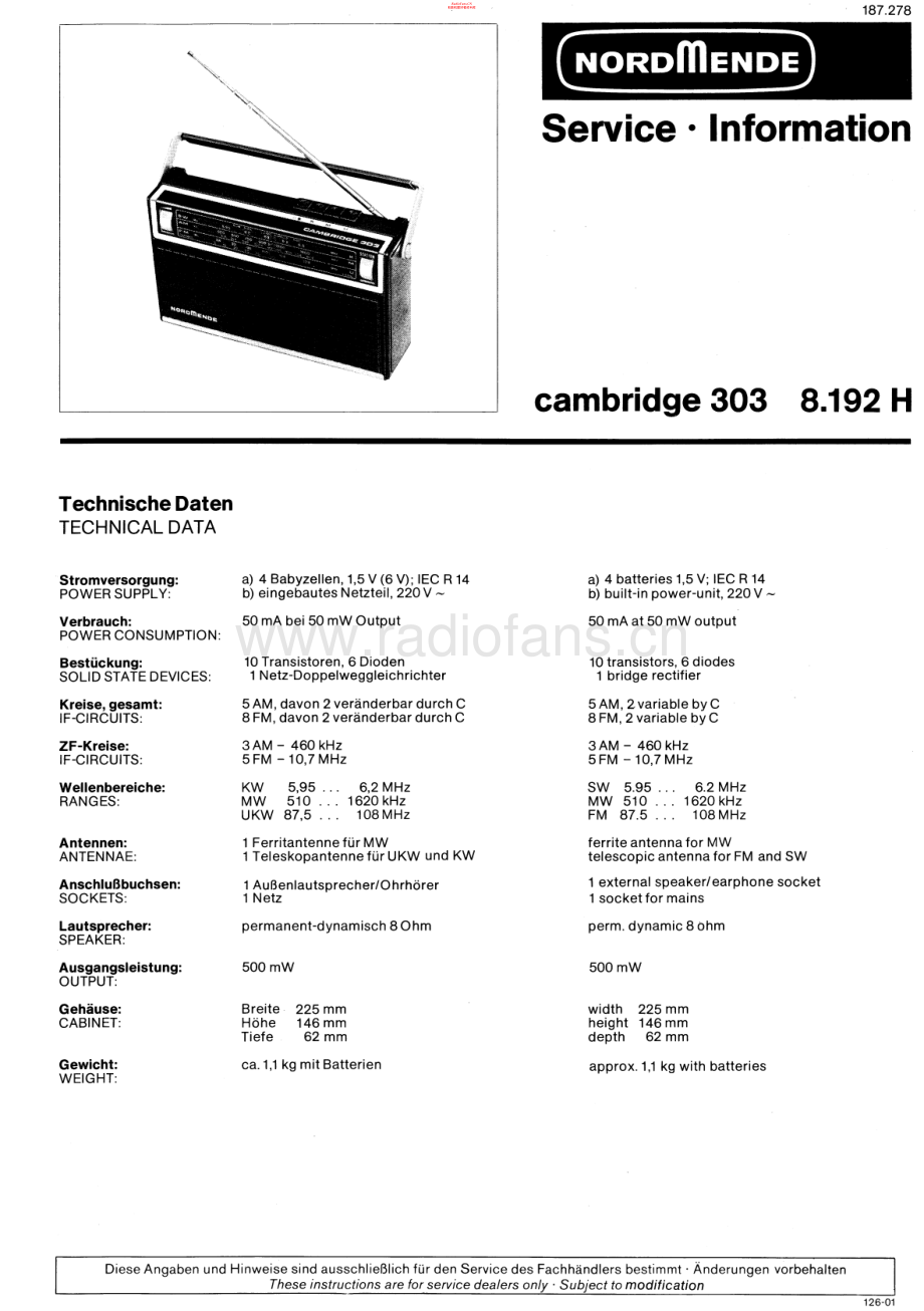 Nordmende-Cambridge303-pr-sm 维修电路原理图.pdf_第1页