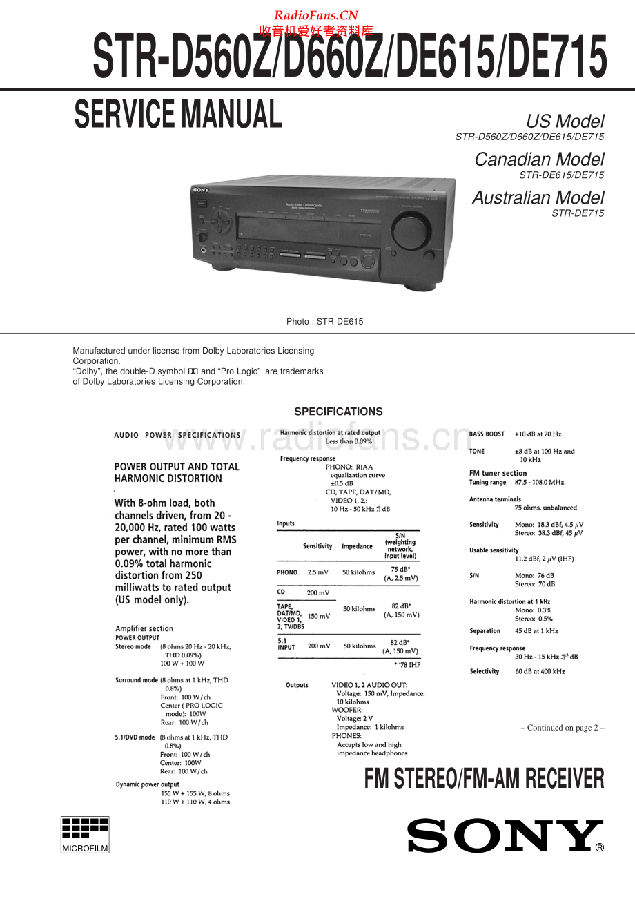 Sony-STRDE615-rec-sm 维修电路原理图.pdf_第1页