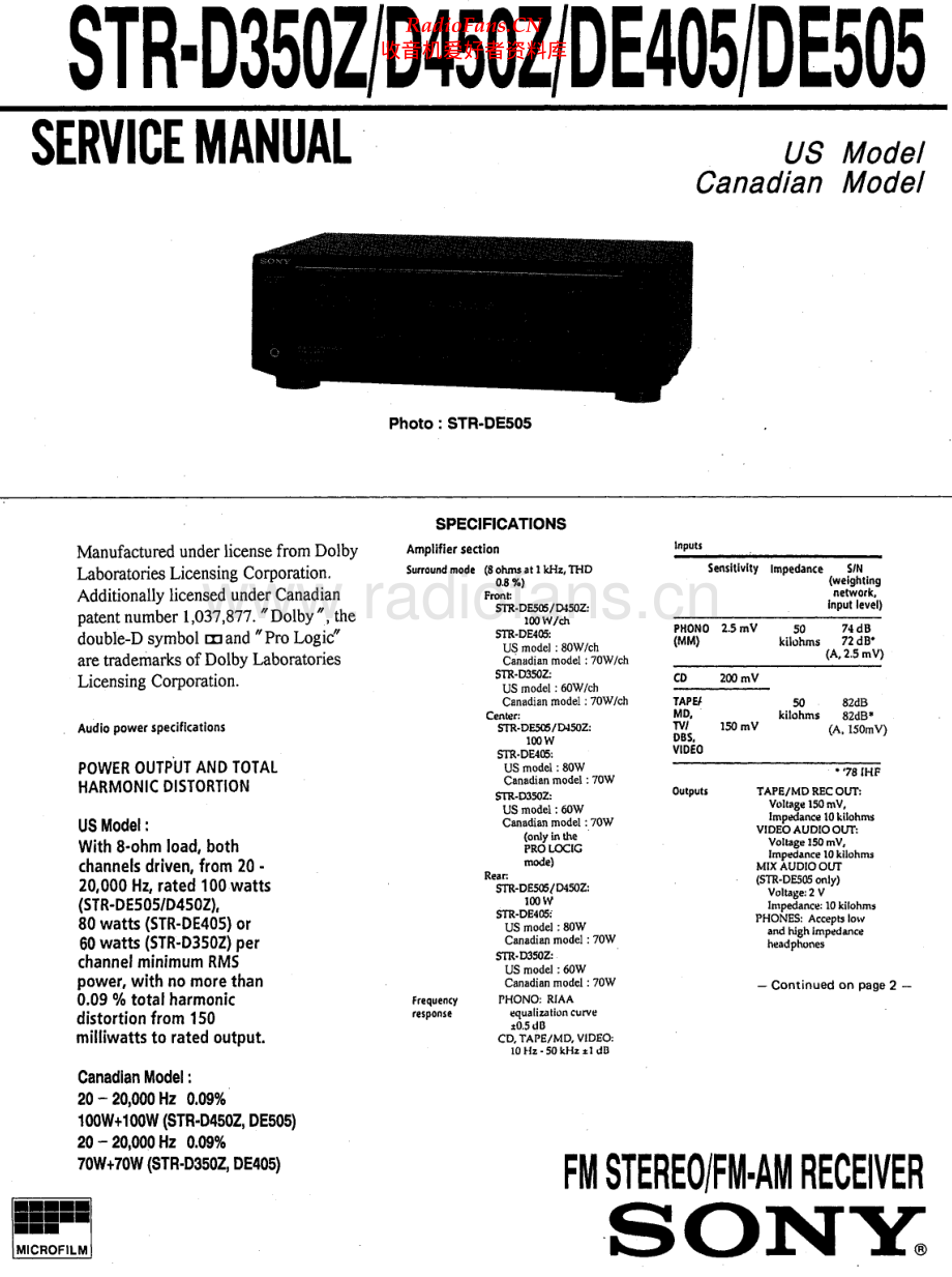 Sony-STRDE505-rec-sm 维修电路原理图.pdf_第1页