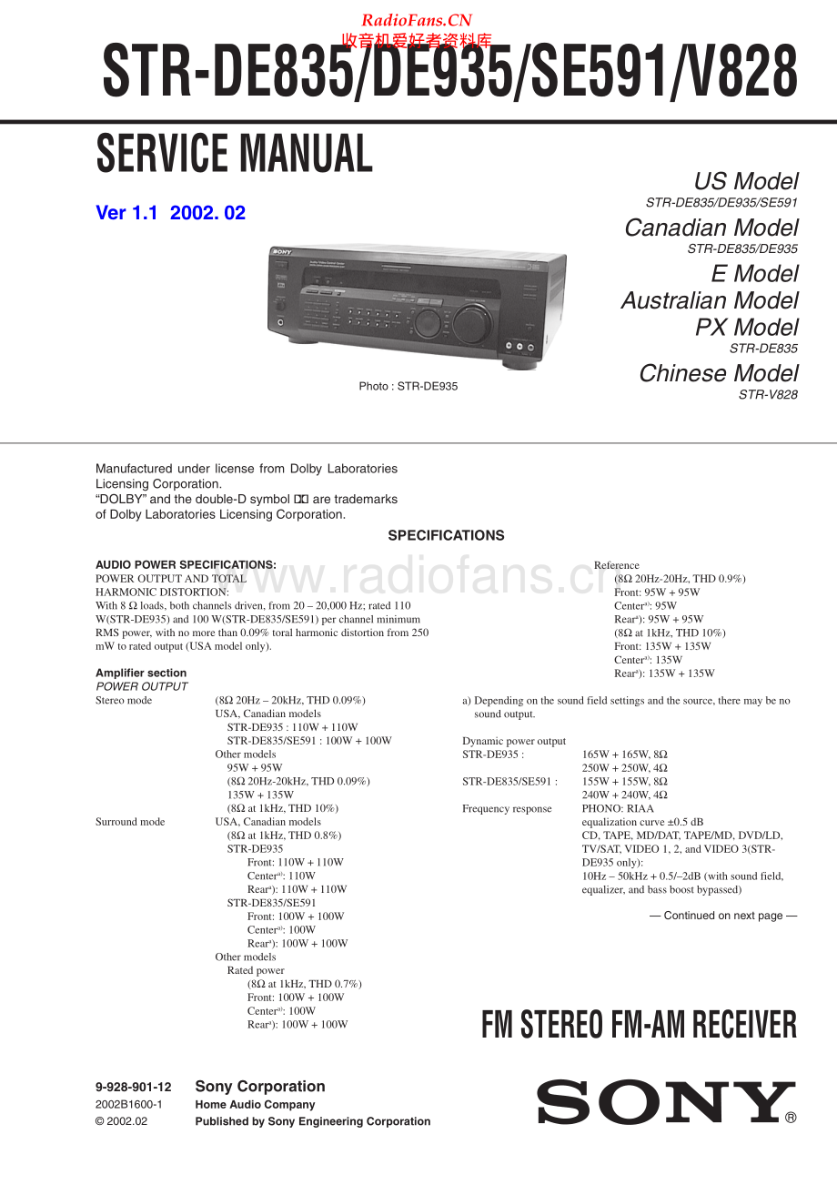 Sony-STRDE935-rec-sm 维修电路原理图.pdf_第1页