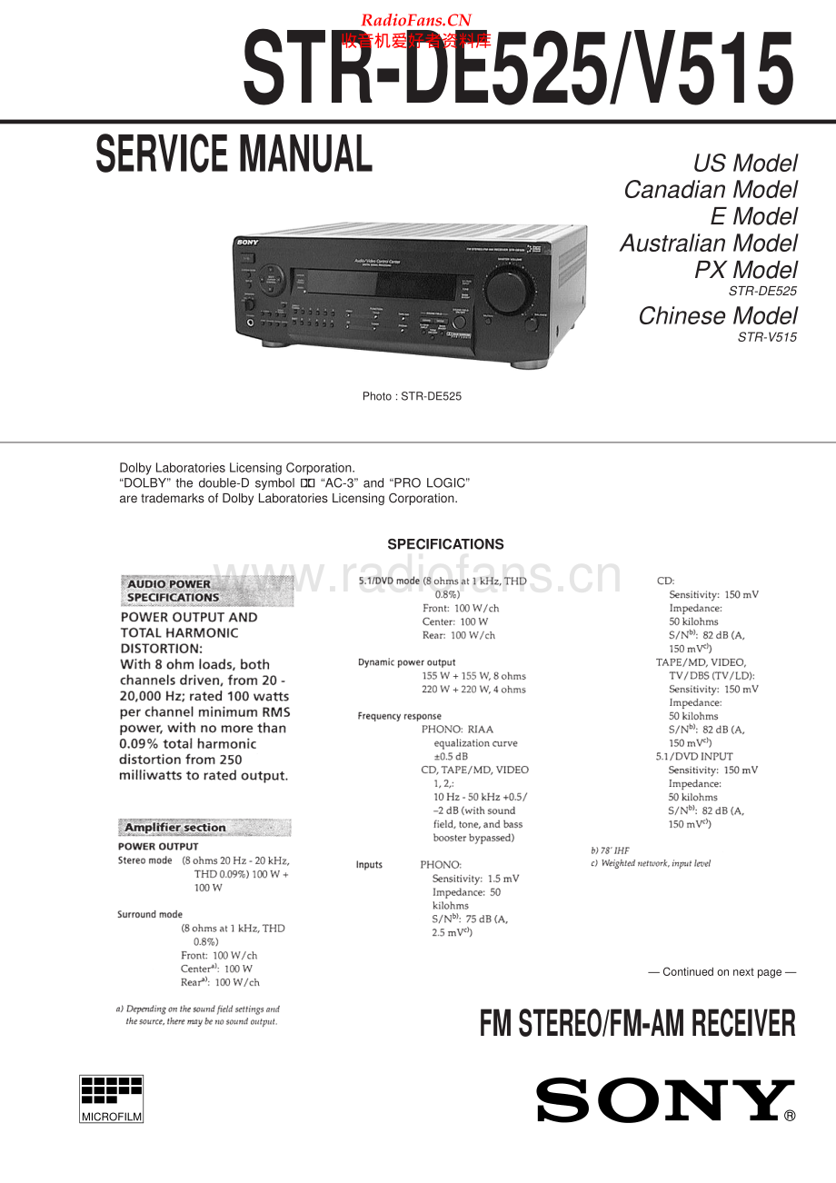 Sony-STRDE525-rec-sm 维修电路原理图.pdf_第1页