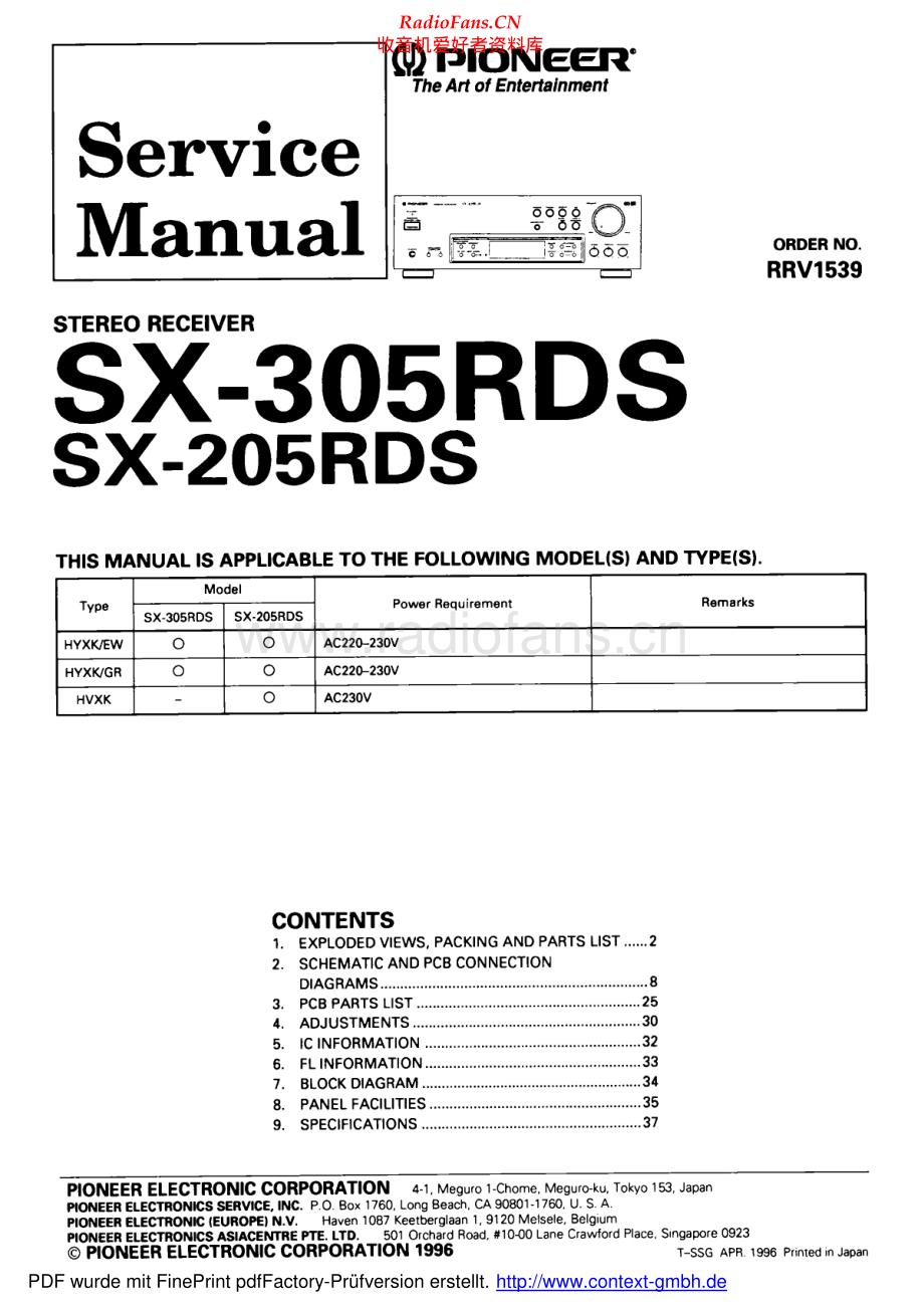 Pioneer-SX205RDS-rec-sm 维修电路原理图.pdf_第1页