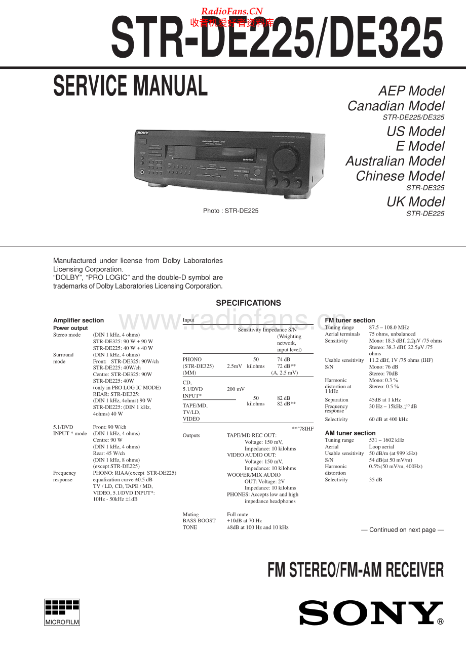 Sony-STRDE325-rec-sm 维修电路原理图.pdf_第1页