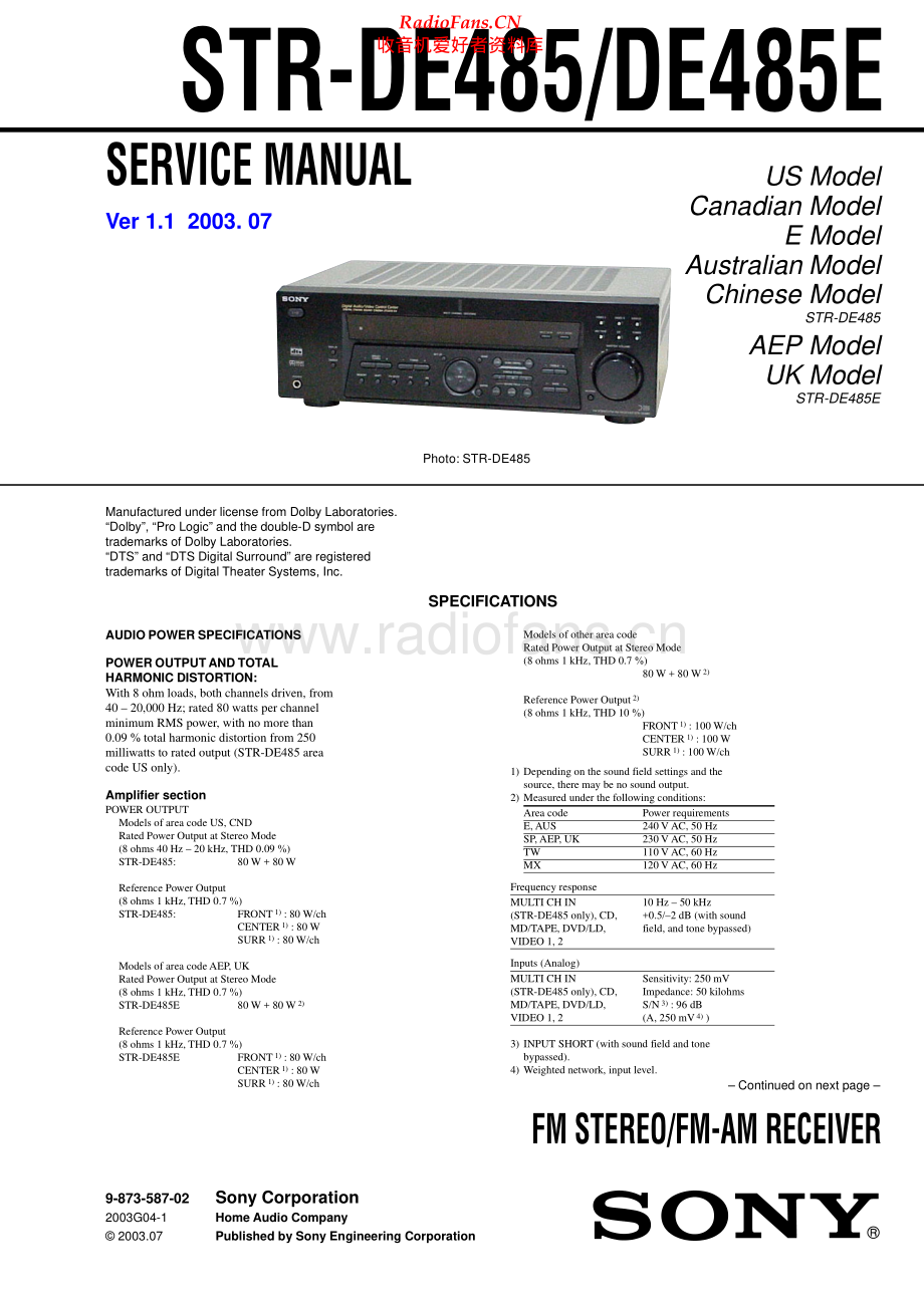 Sony-STRDE485-rec-sm 维修电路原理图.pdf_第1页