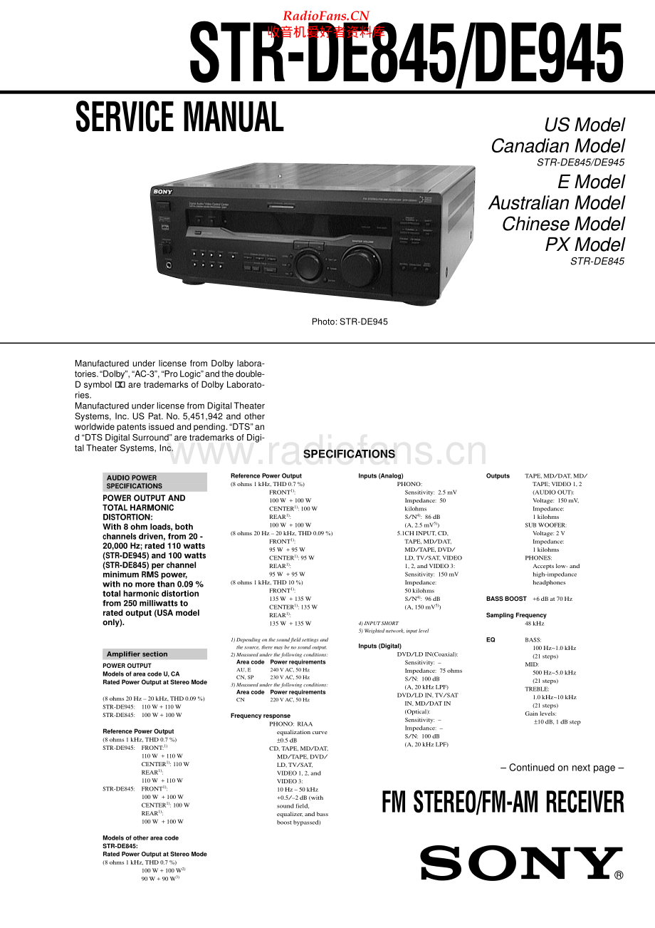 Sony-STRDE845-rec-sm 维修电路原理图.pdf_第1页