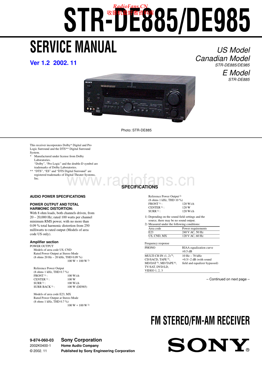 Sony-STRDE985-rec-sm 维修电路原理图.pdf_第1页