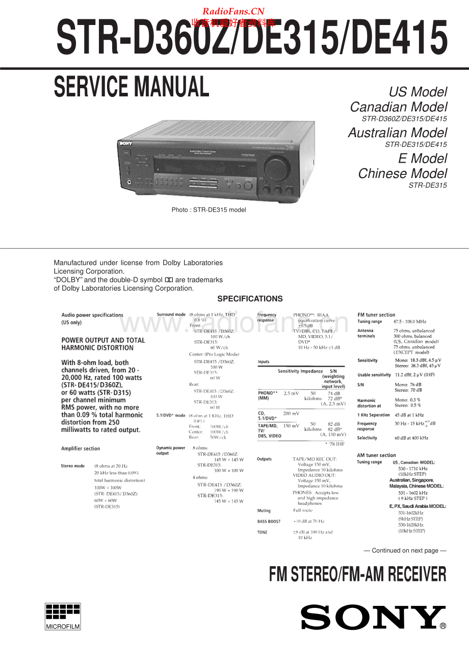 Sony-STRDE415-rec-sm 维修电路原理图.pdf_第1页