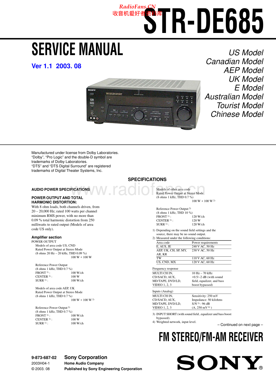 Sony-STRDE685-rec-sm 维修电路原理图.pdf_第1页