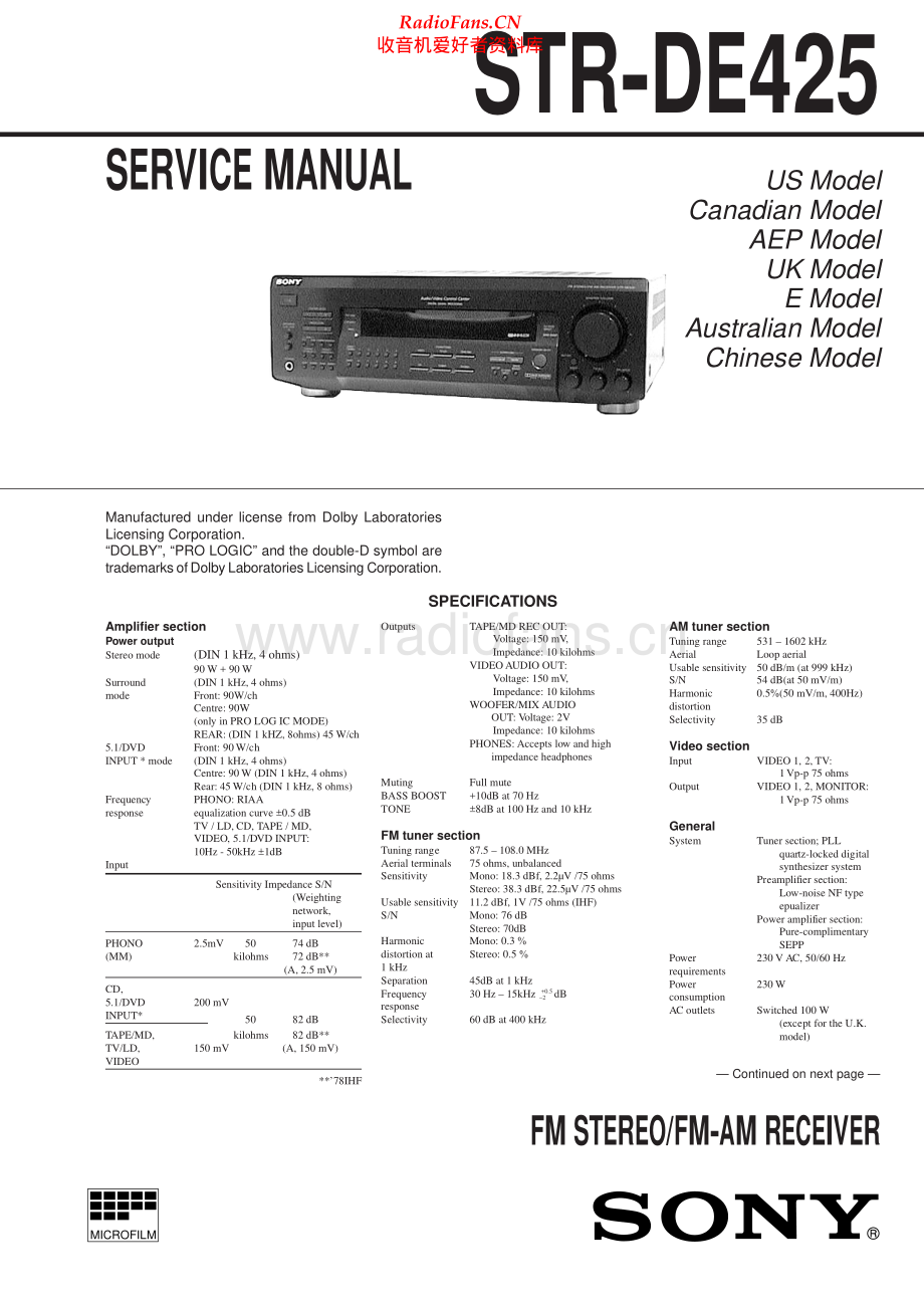 Sony-STRDE425-rec-sm 维修电路原理图.pdf_第1页