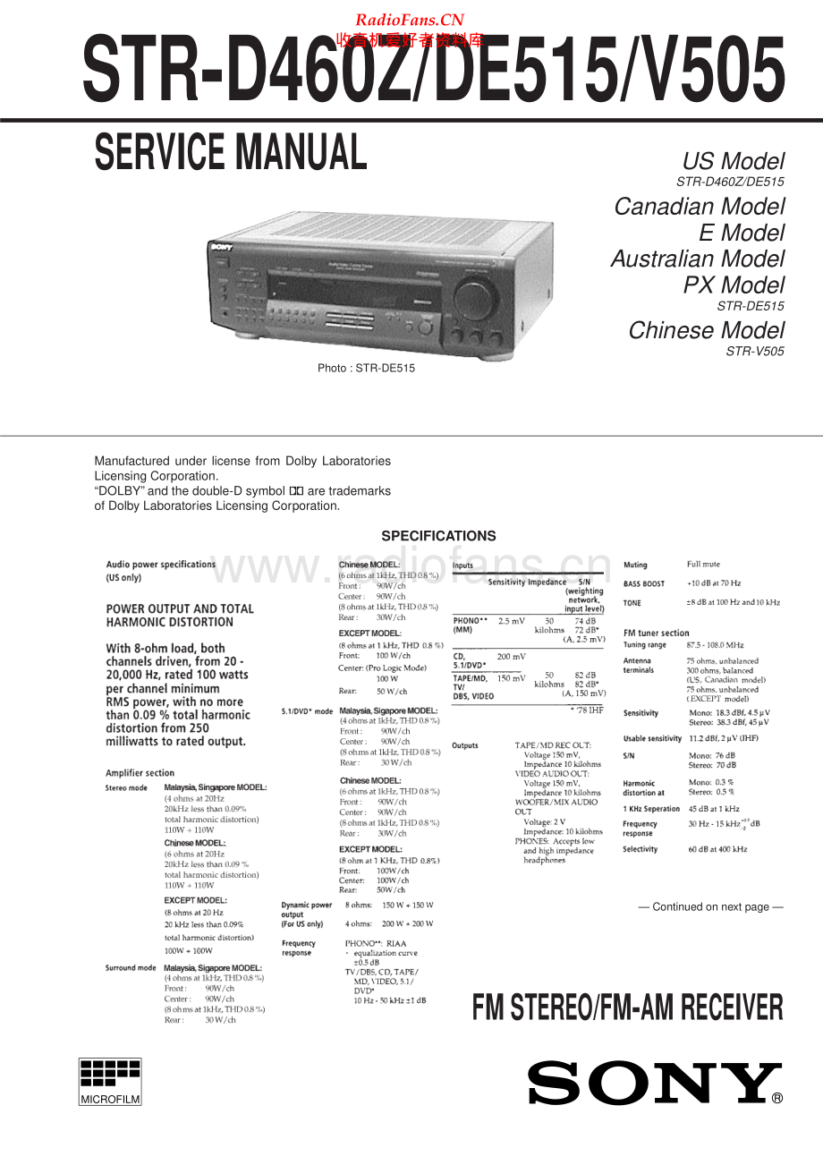 Sony-STRD460Z-rec-sm 维修电路原理图.pdf_第1页